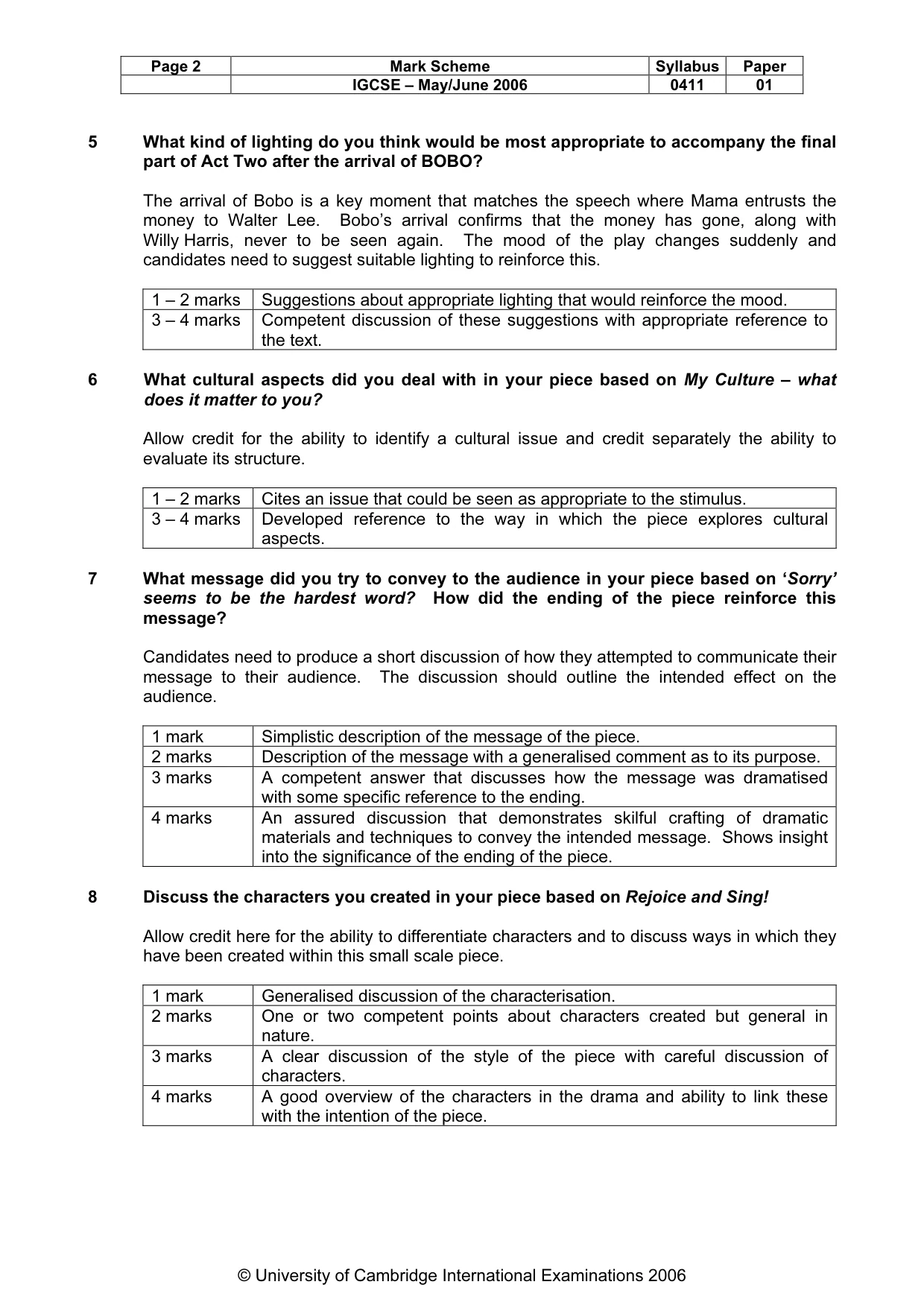 Mark scheme, page 3 of 9