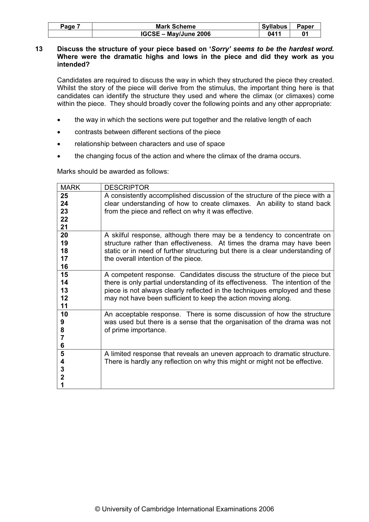 Mark scheme, page 8 of 9