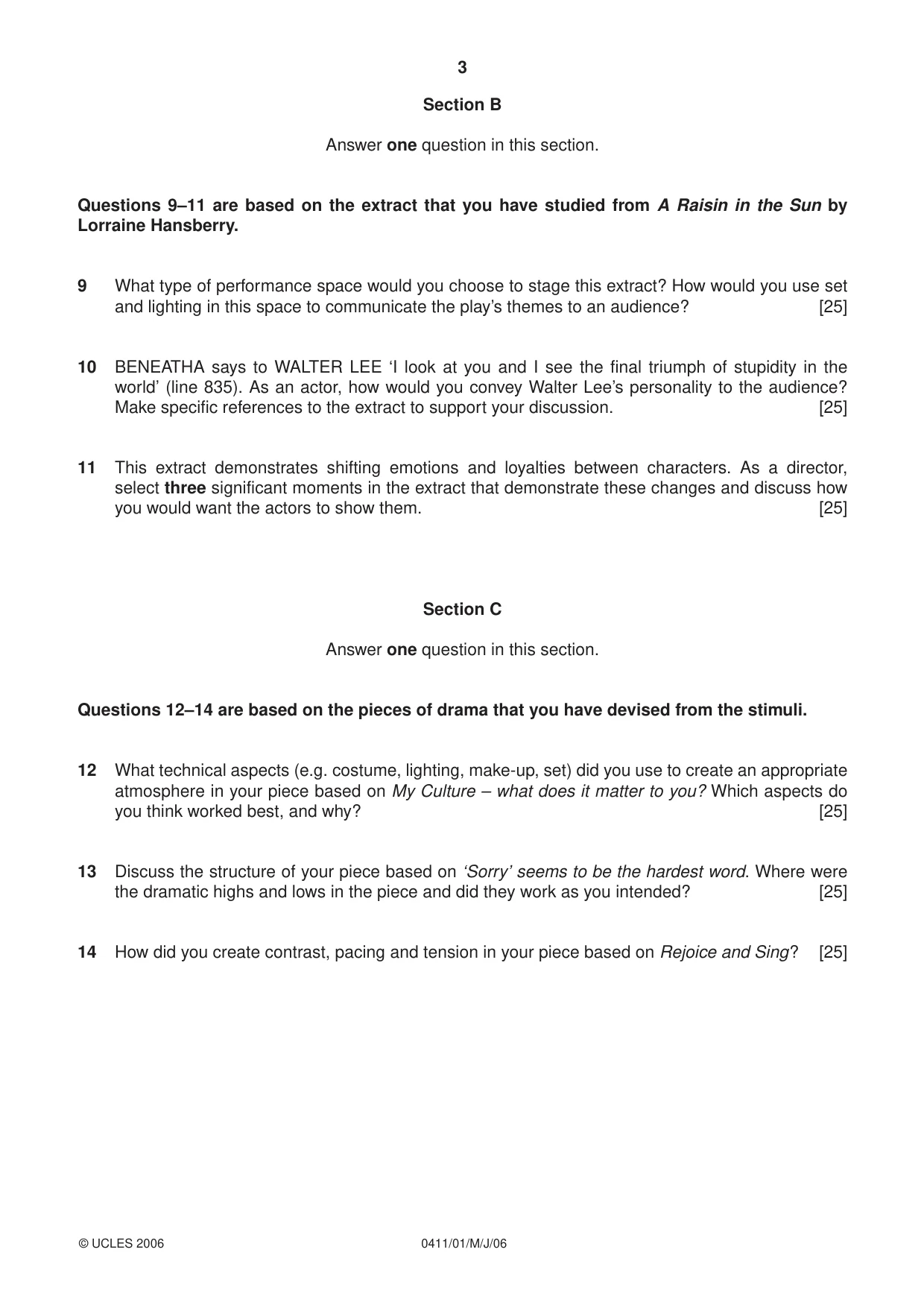 Cambridge IGCSE Drama 0411 2006 May/June Paper 1 · Variant 1 question paper, page 3 of 4