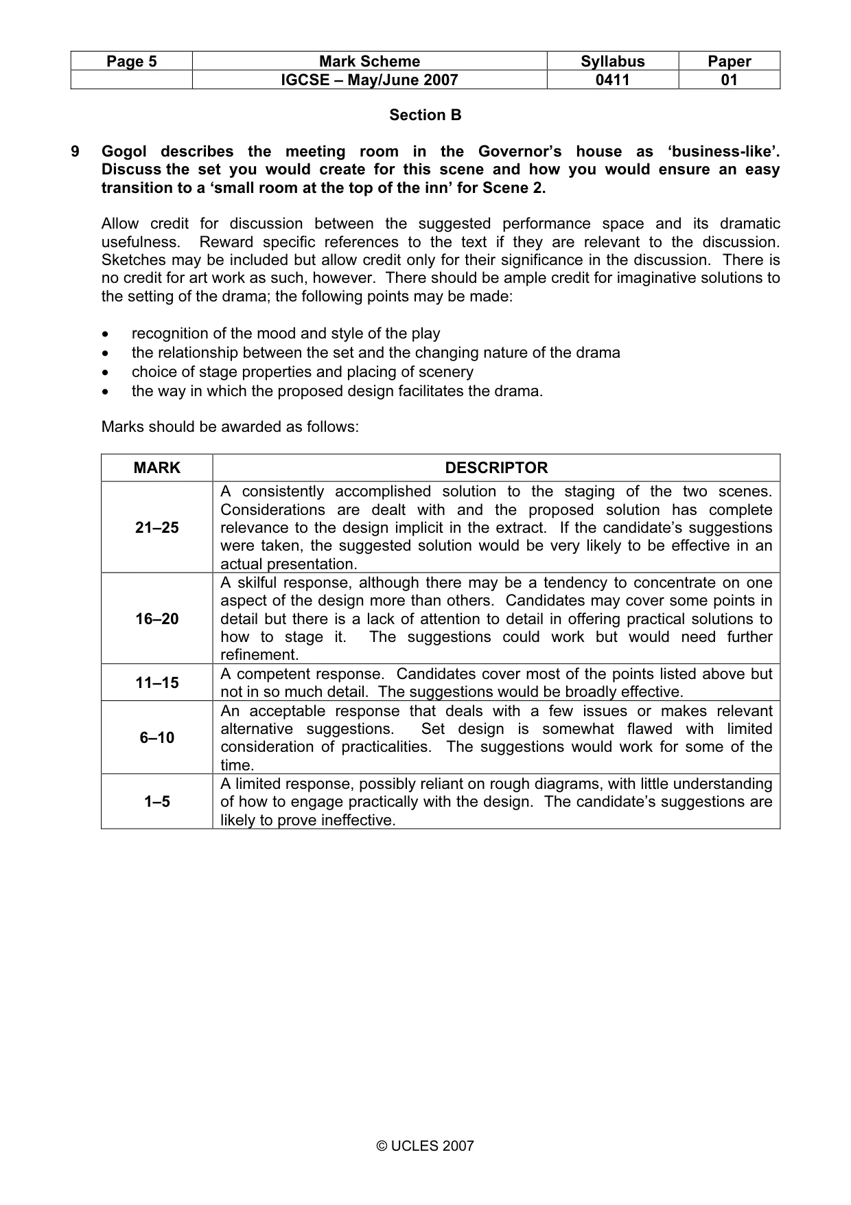 Mark scheme, page 5 of 10