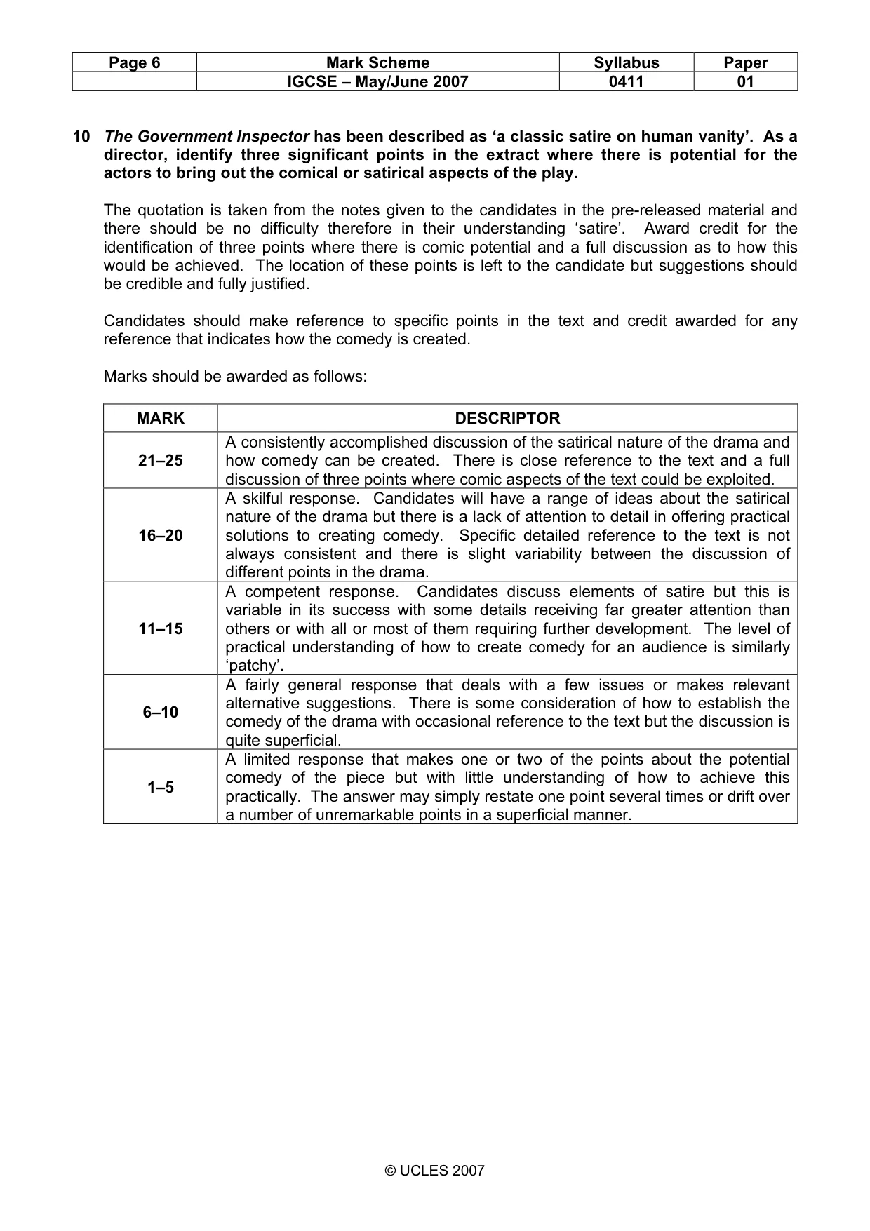 Mark scheme, page 6 of 10