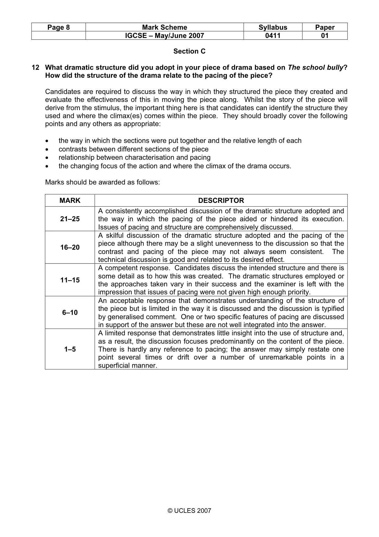 Mark scheme, page 8 of 10