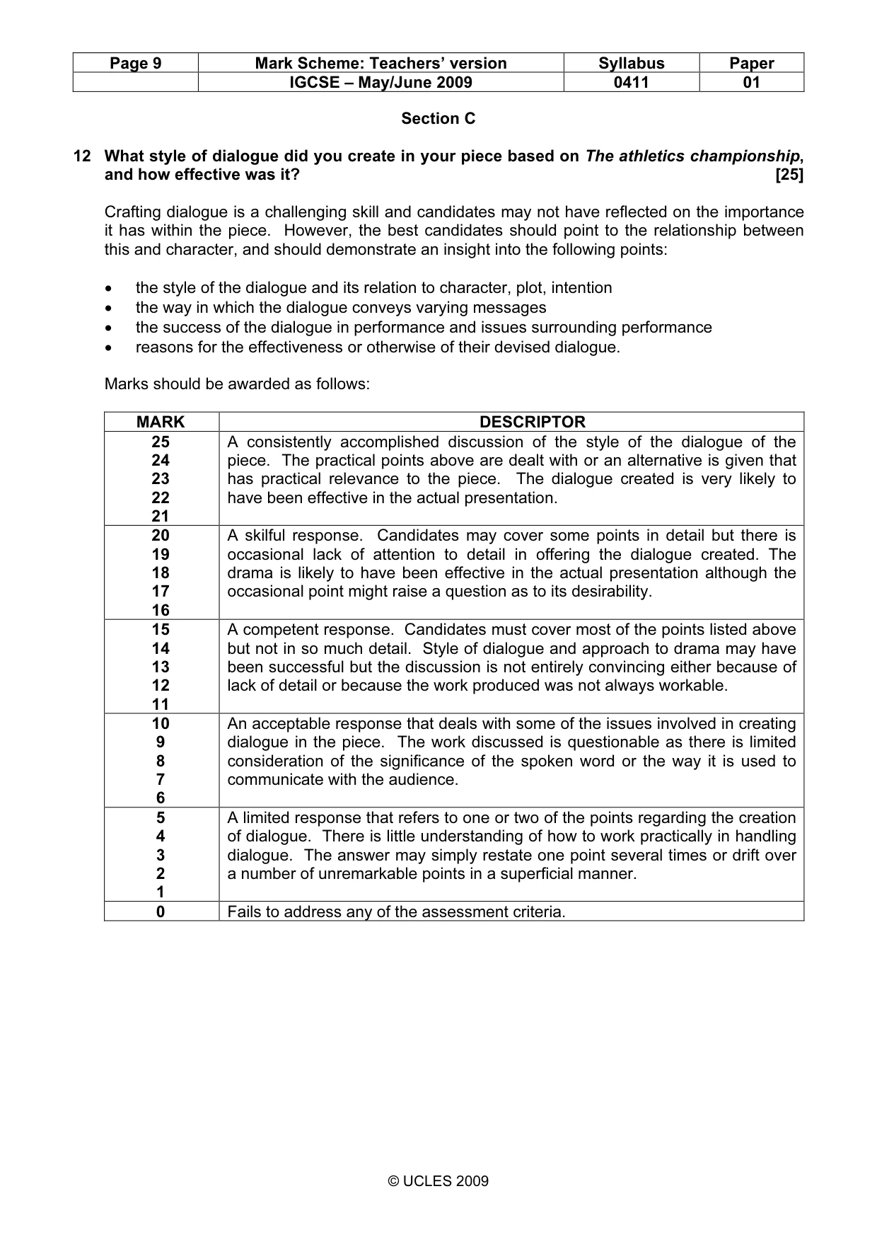 Mark scheme, page 9 of 11