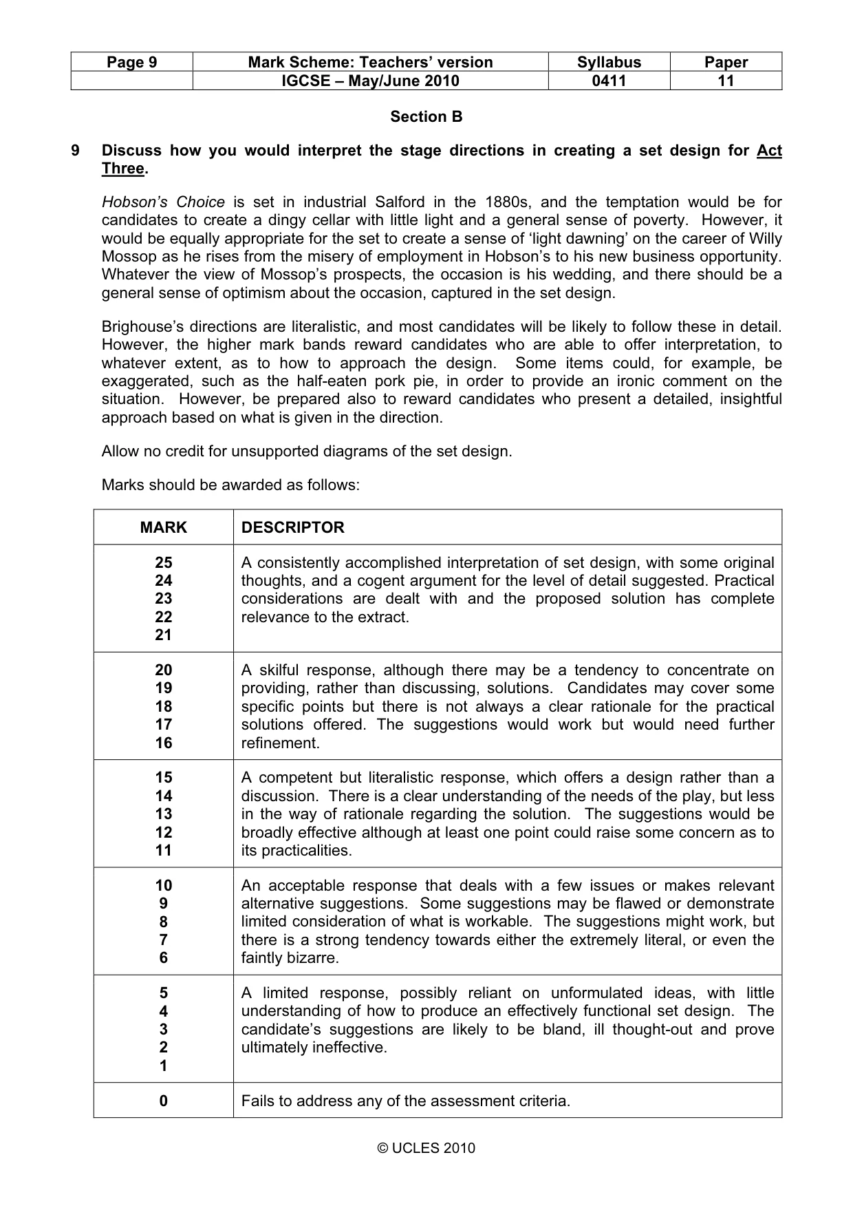 Mark scheme, page 9 of 14