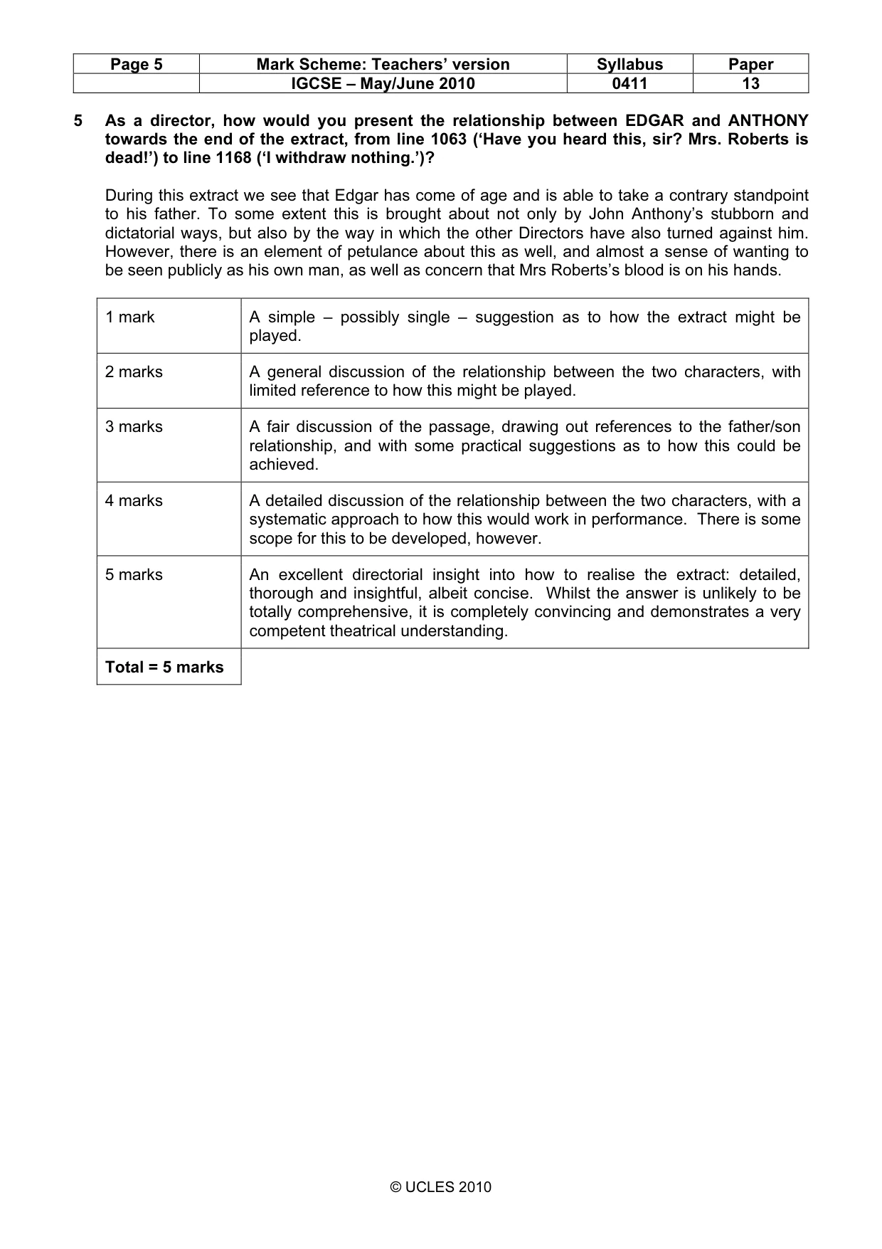 Mark scheme, page 5 of 13
