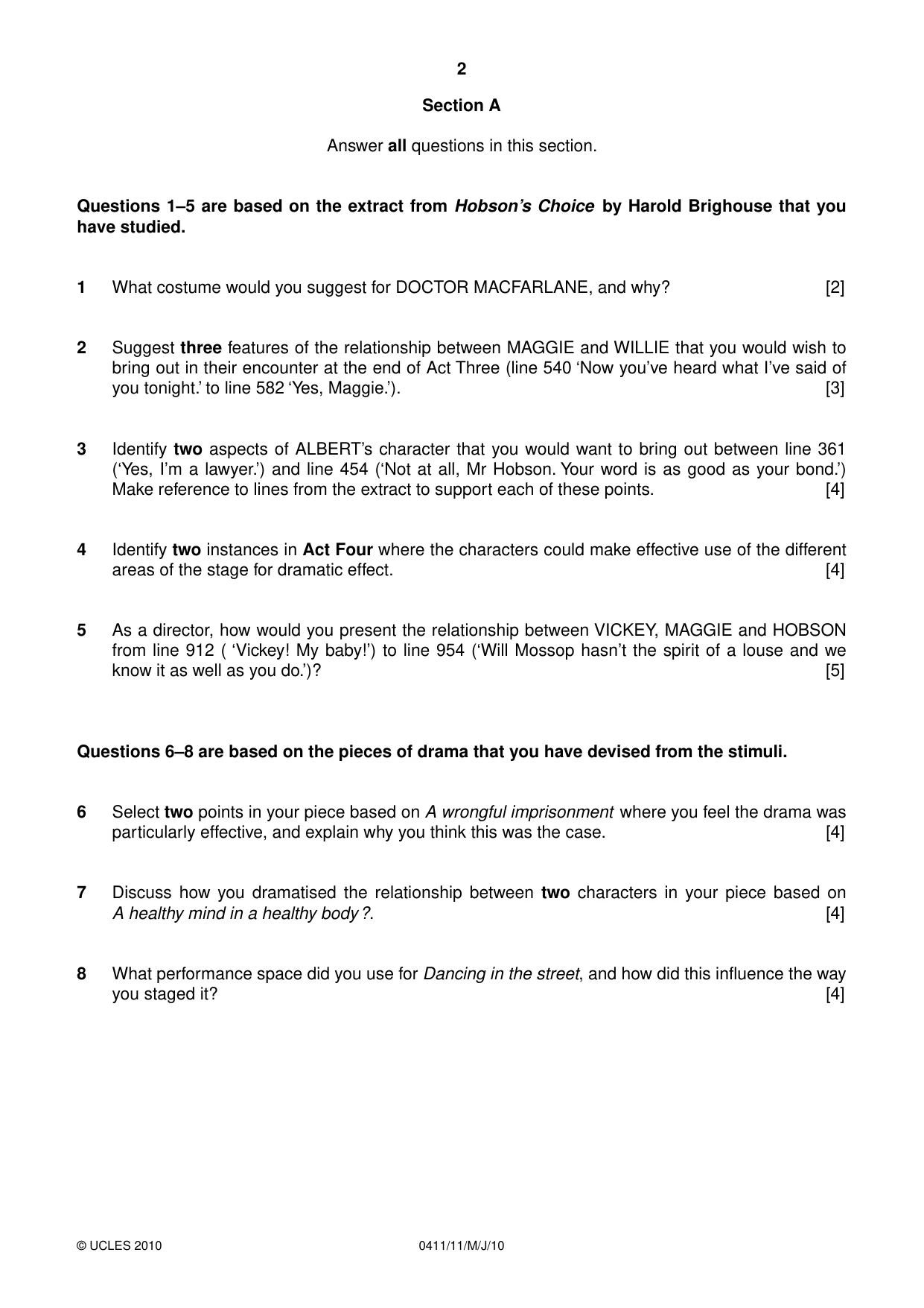 Cambridge IGCSE Drama 0411 2010 May/June Paper 1 · Variant 1 question paper, page 2 of 4