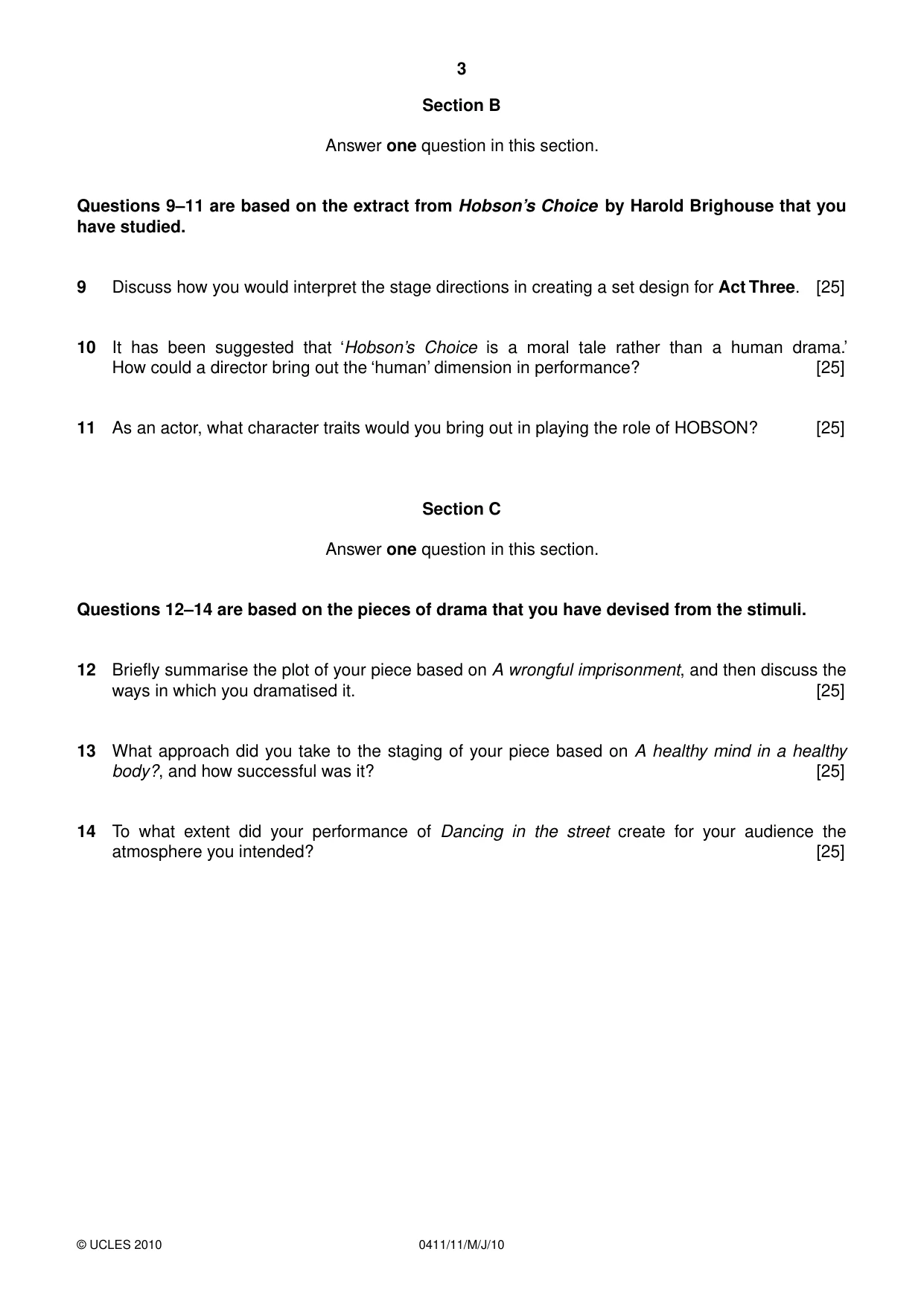 Cambridge IGCSE Drama 0411 2010 May/June Paper 1 · Variant 1 question paper, page 3 of 4