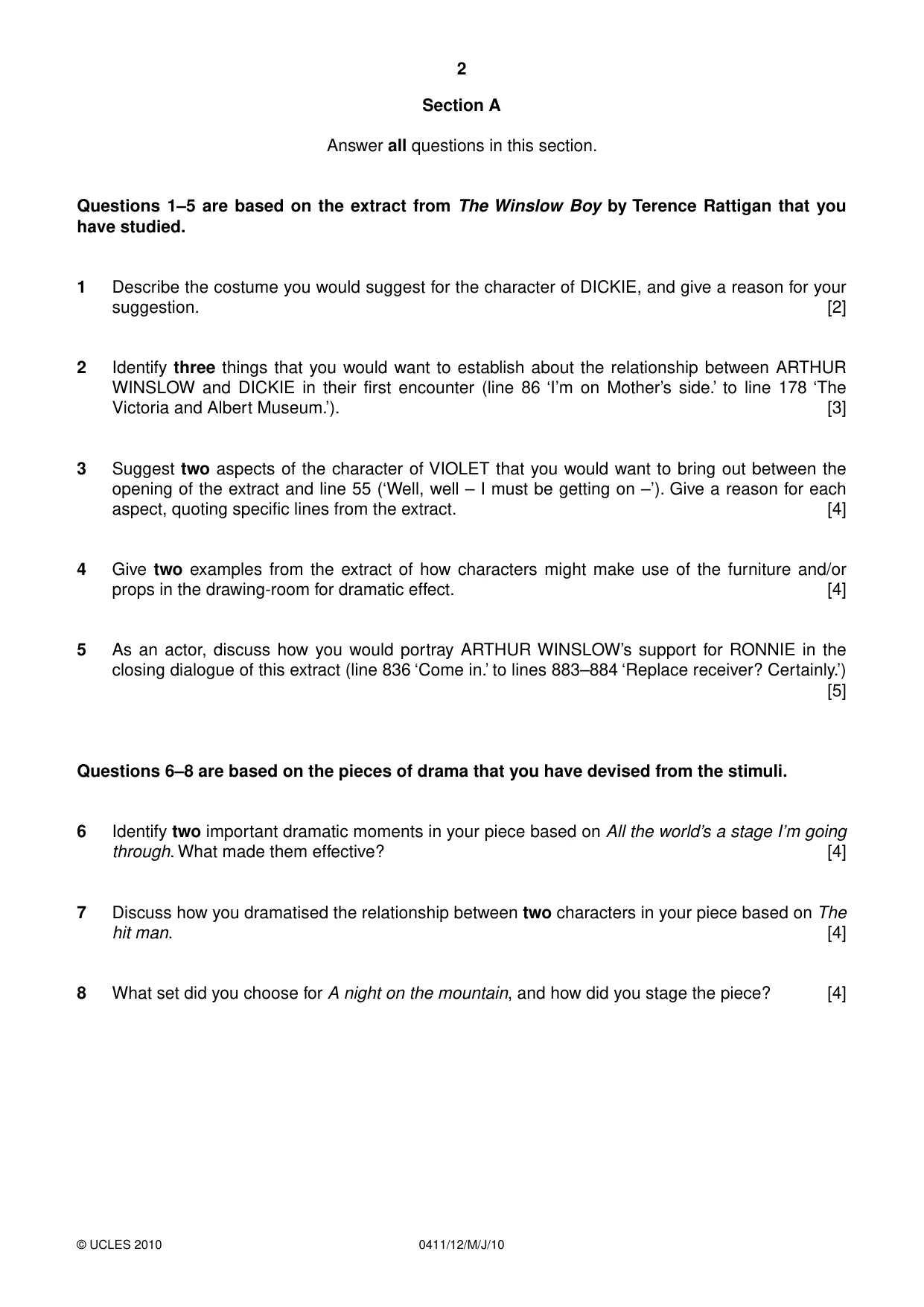 Cambridge IGCSE Drama 0411 2010 May/June Paper 1 · Variant 2 question paper, page 2 of 4
