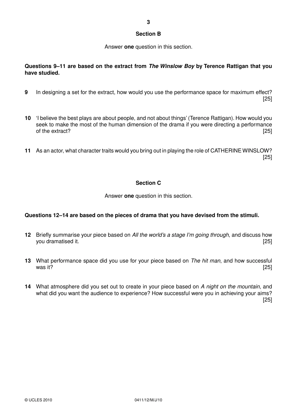 Cambridge IGCSE Drama 0411 2010 May/June Paper 1 · Variant 2 question paper, page 3 of 4