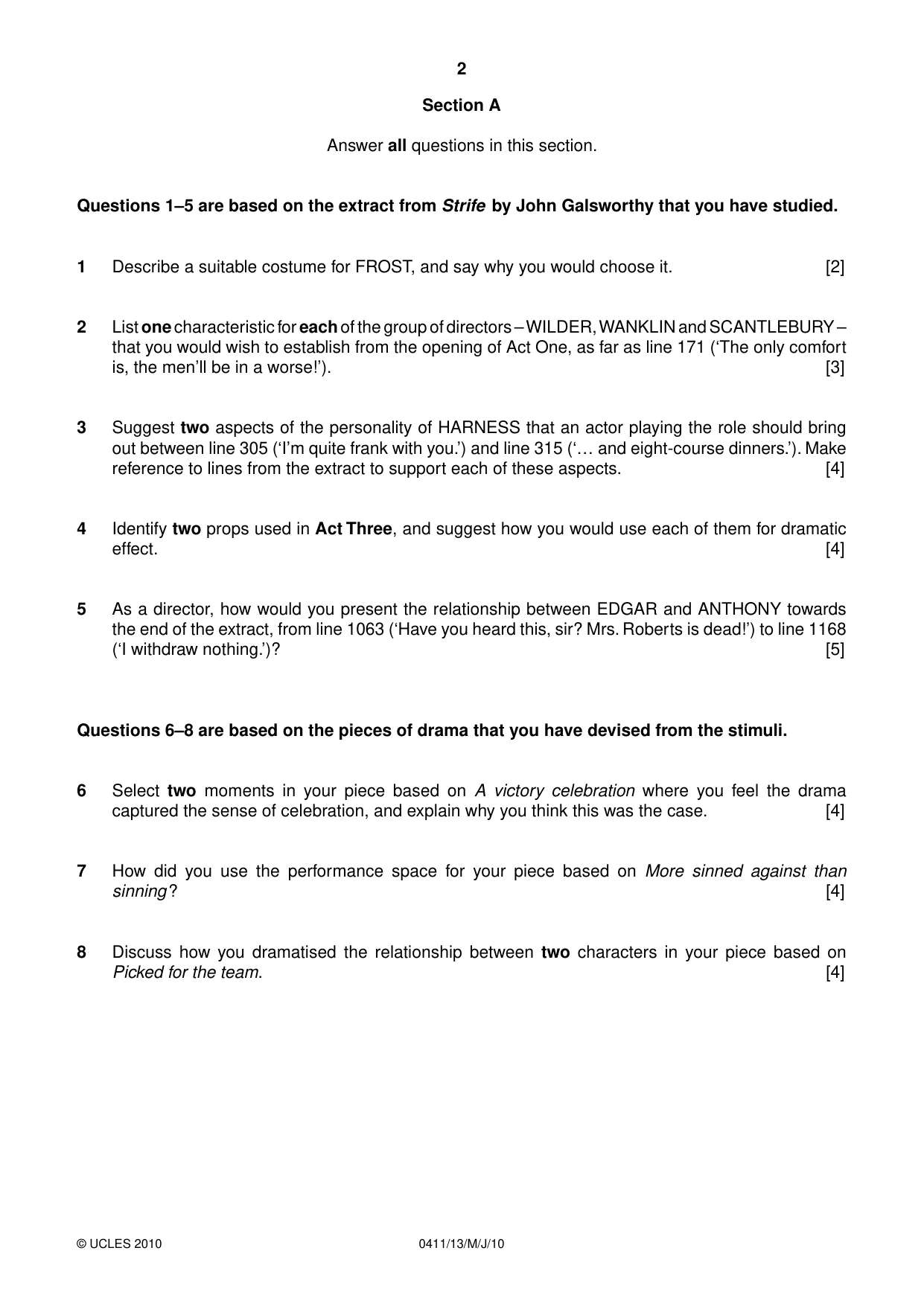 Cambridge IGCSE Drama 0411 2010 May/June Paper 1 · Variant 3 question paper, page 2 of 4