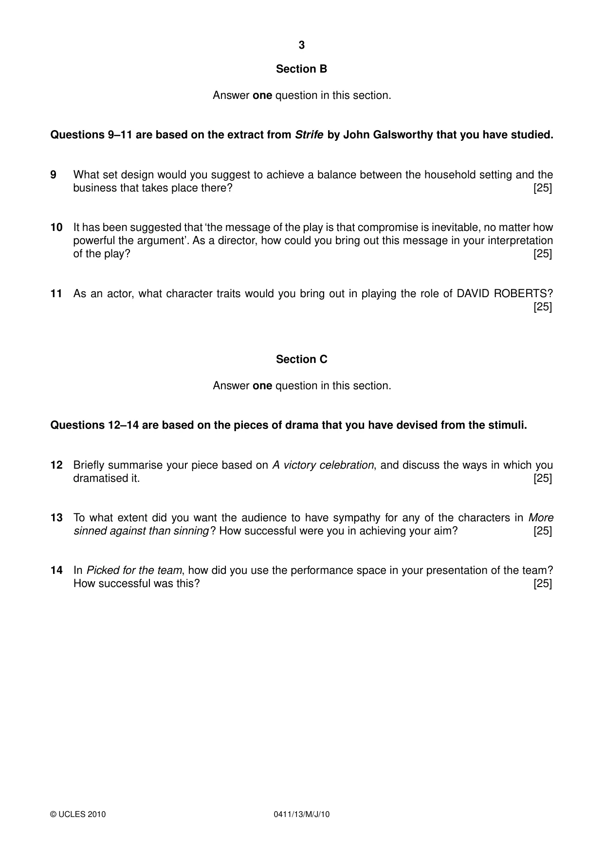 Cambridge IGCSE Drama 0411 2010 May/June Paper 1 · Variant 3 question paper, page 3 of 4