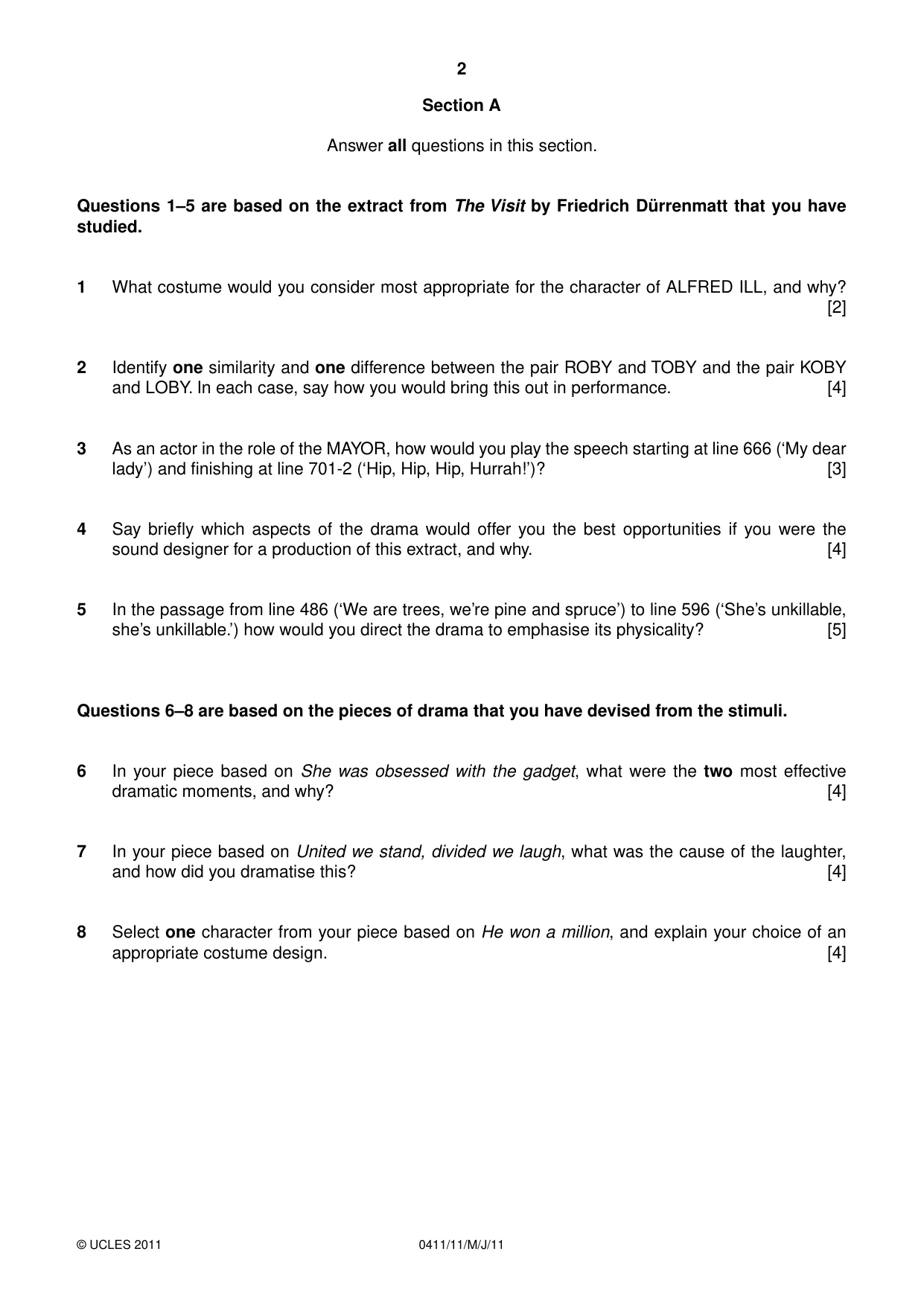 Cambridge IGCSE Drama 0411 2011 May/June Paper 1 · Variant 1 question paper, page 2 of 4