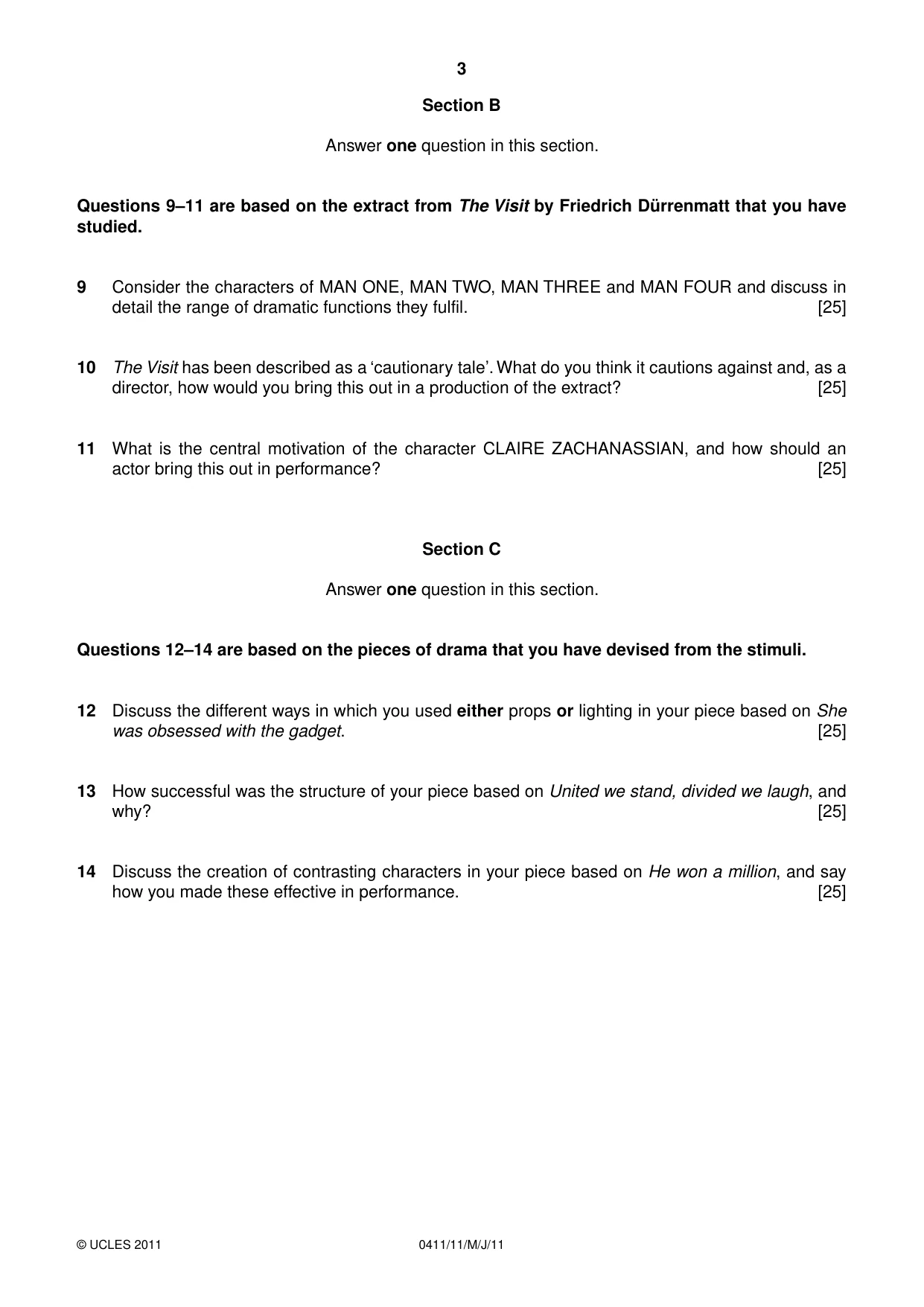 Cambridge IGCSE Drama 0411 2011 May/June Paper 1 · Variant 1 question paper, page 3 of 4