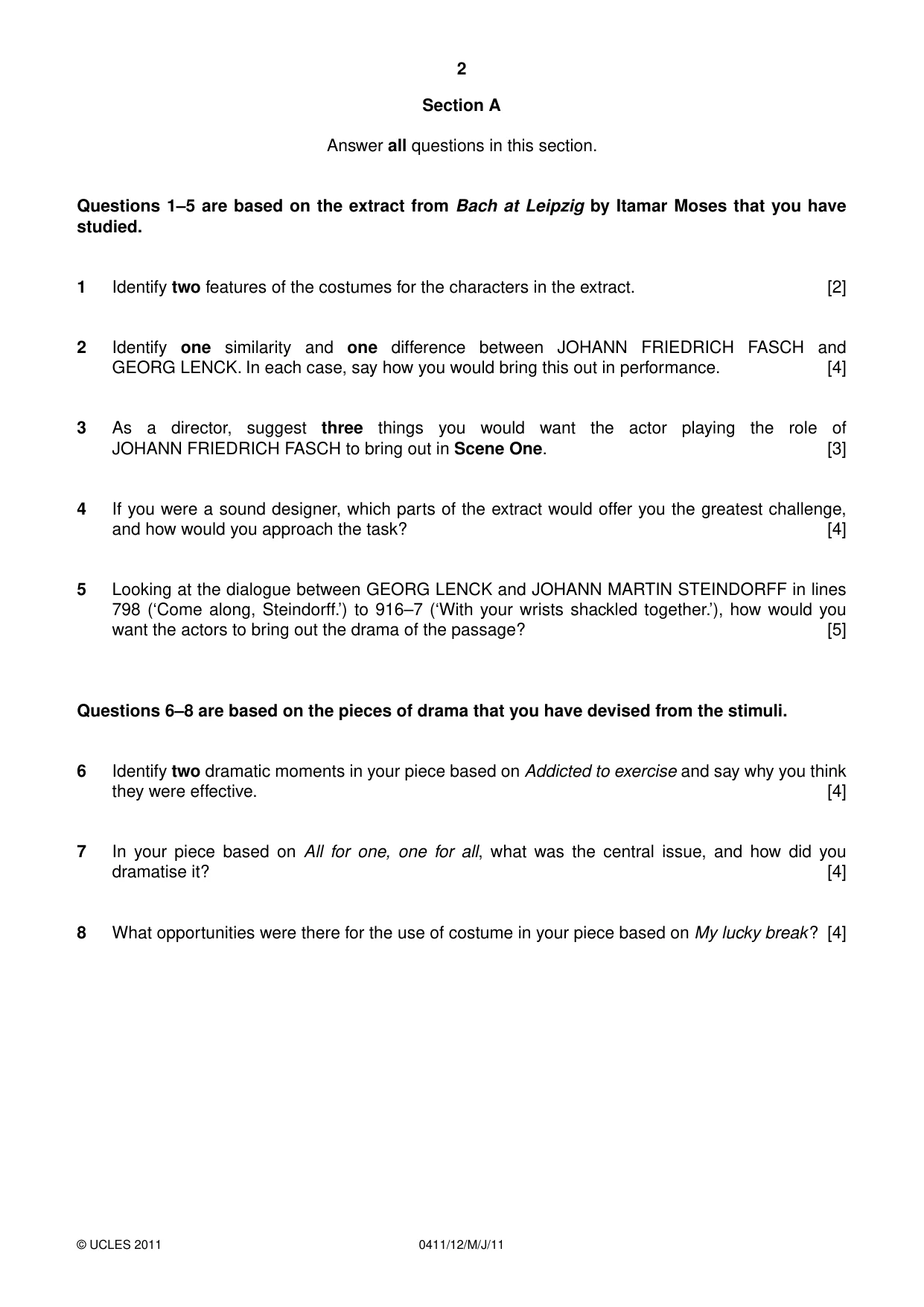 Cambridge IGCSE Drama 0411 2011 May/June Paper 1 · Variant 2 question paper, page 2 of 4