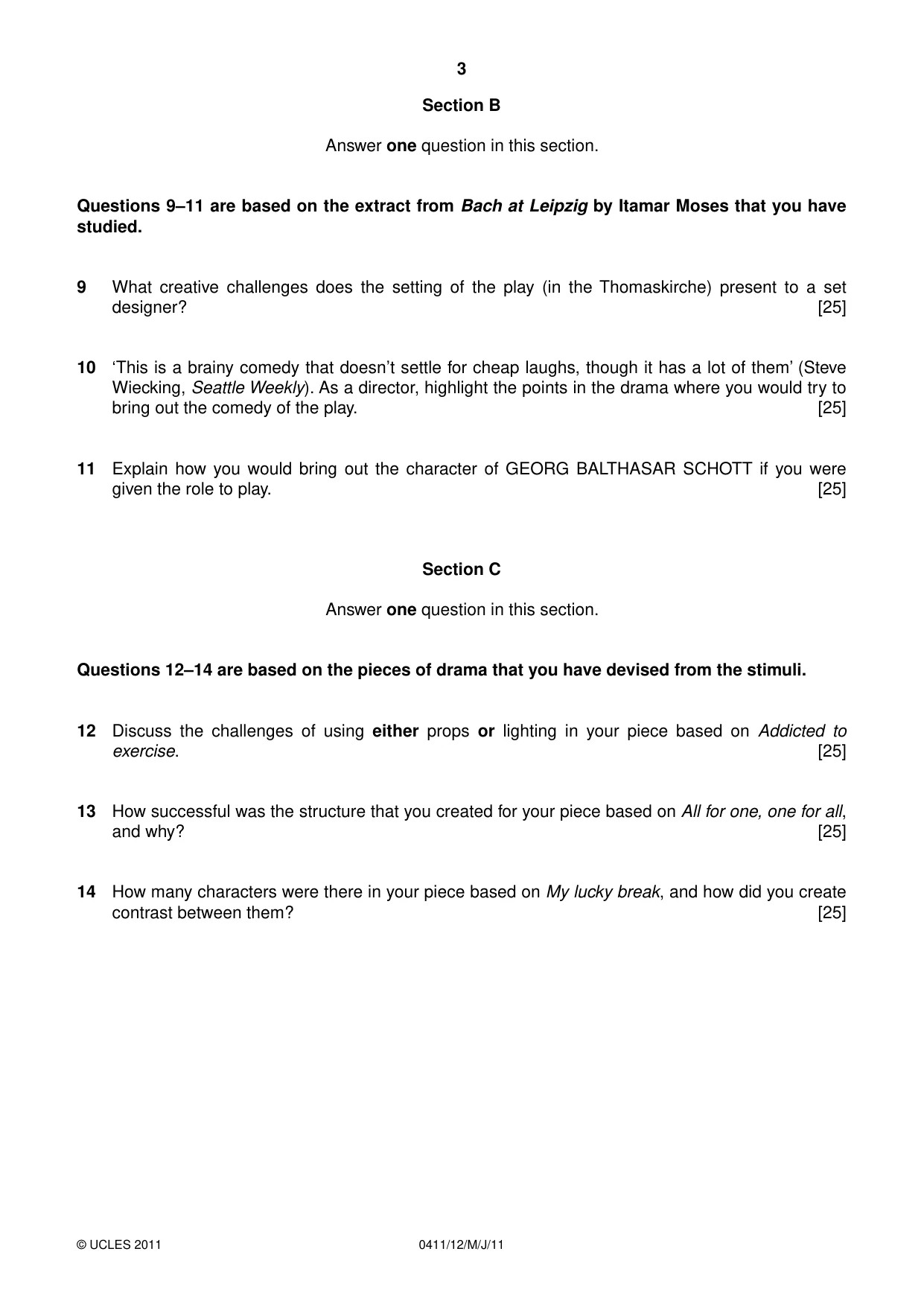 Cambridge IGCSE Drama 0411 2011 May/June Paper 1 · Variant 2 question paper, page 3 of 4