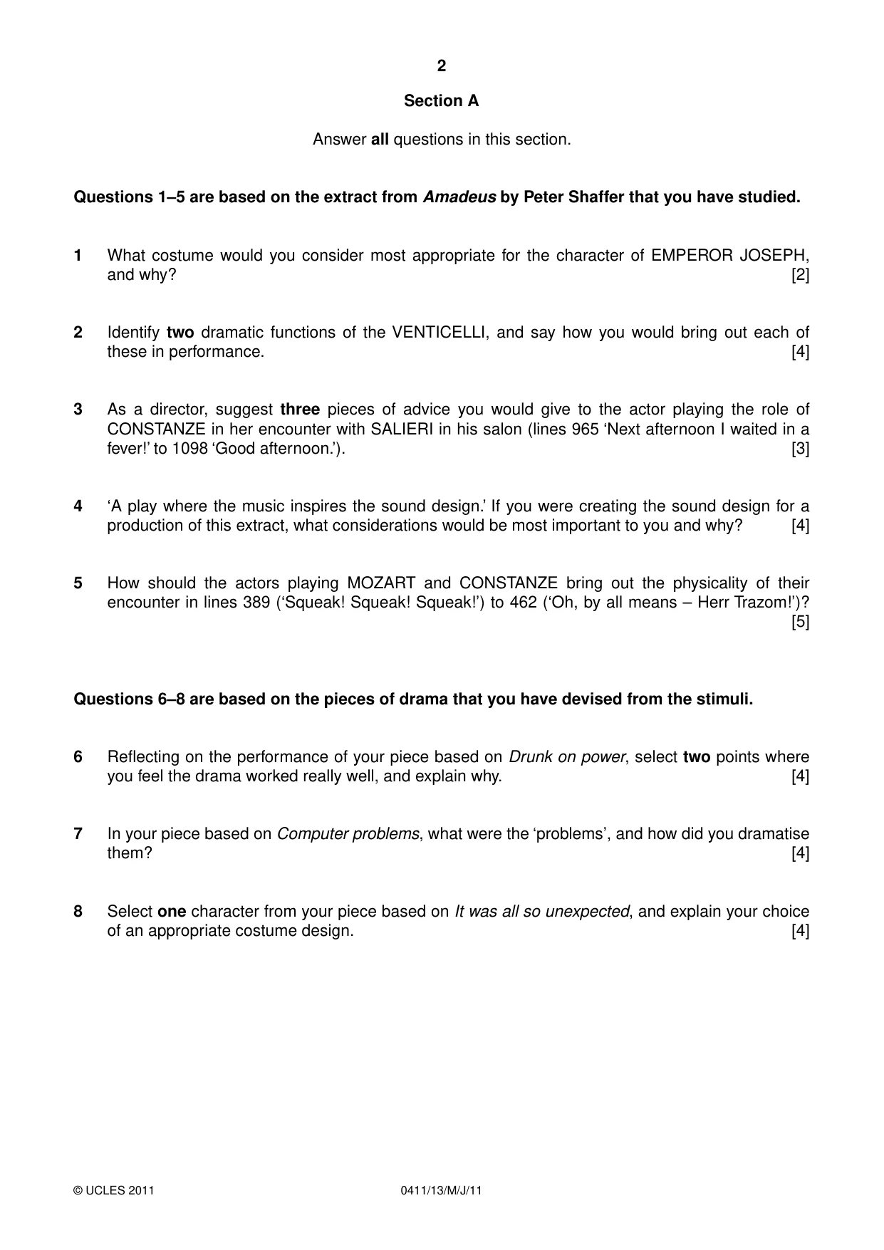 Cambridge IGCSE Drama 0411 2011 May/June Paper 1 · Variant 3 question paper, page 2 of 4