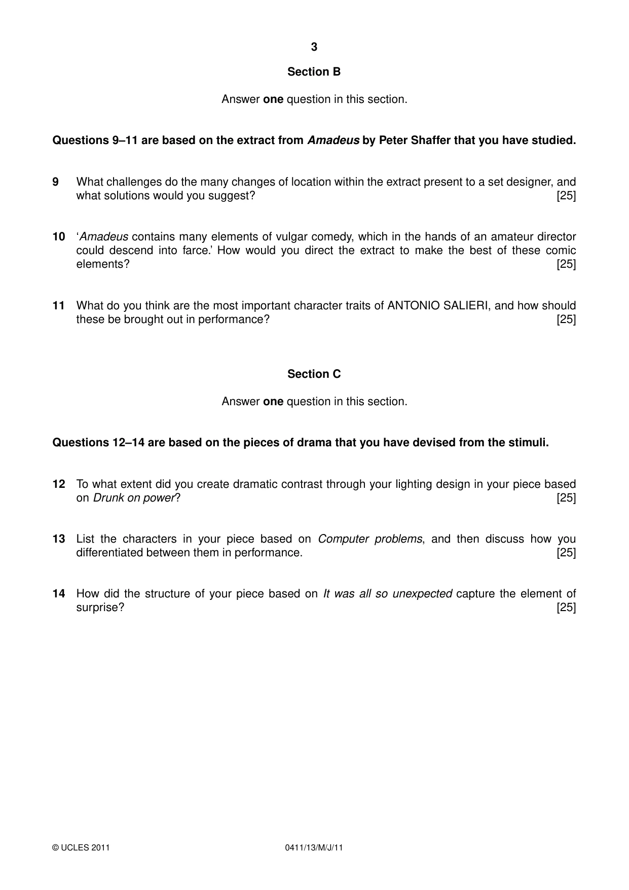 Cambridge IGCSE Drama 0411 2011 May/June Paper 1 · Variant 3 question paper, page 3 of 4