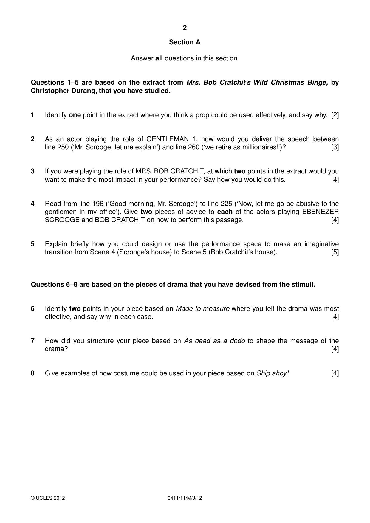 Cambridge IGCSE Drama 0411 2012 May/June Paper 1 · Variant 1 question paper, page 2 of 4