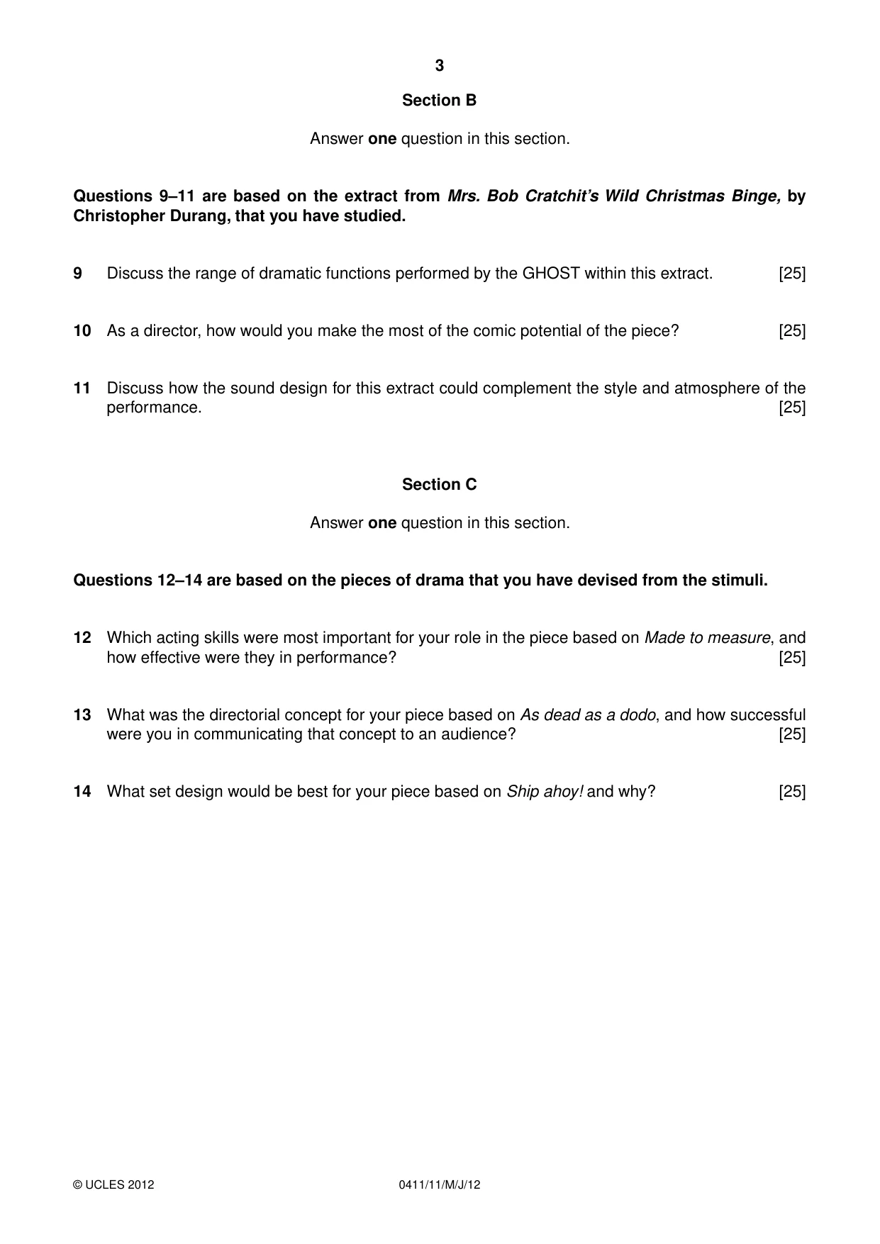 Cambridge IGCSE Drama 0411 2012 May/June Paper 1 · Variant 1 question paper, page 3 of 4