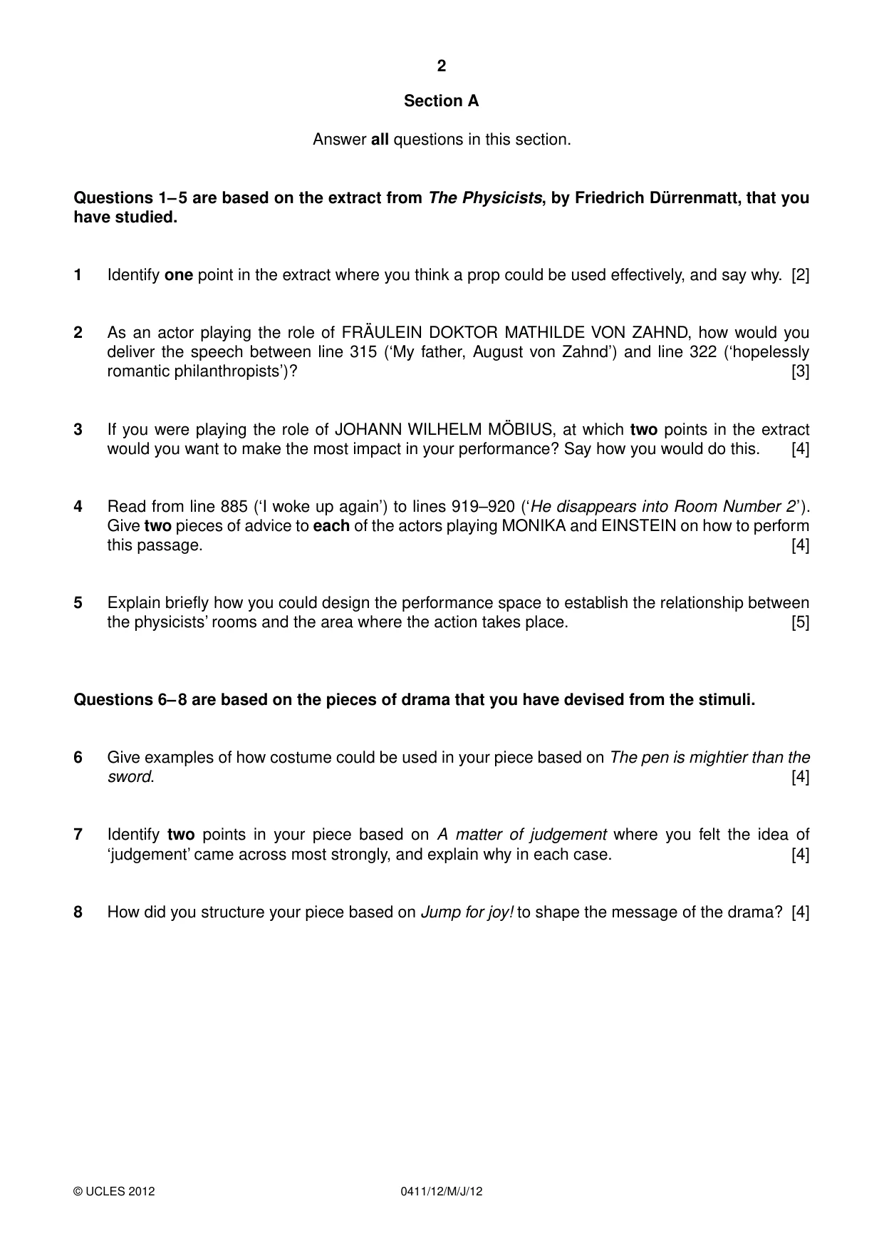 Cambridge IGCSE Drama 0411 2012 May/June Paper 1 · Variant 2 question paper, page 2 of 4