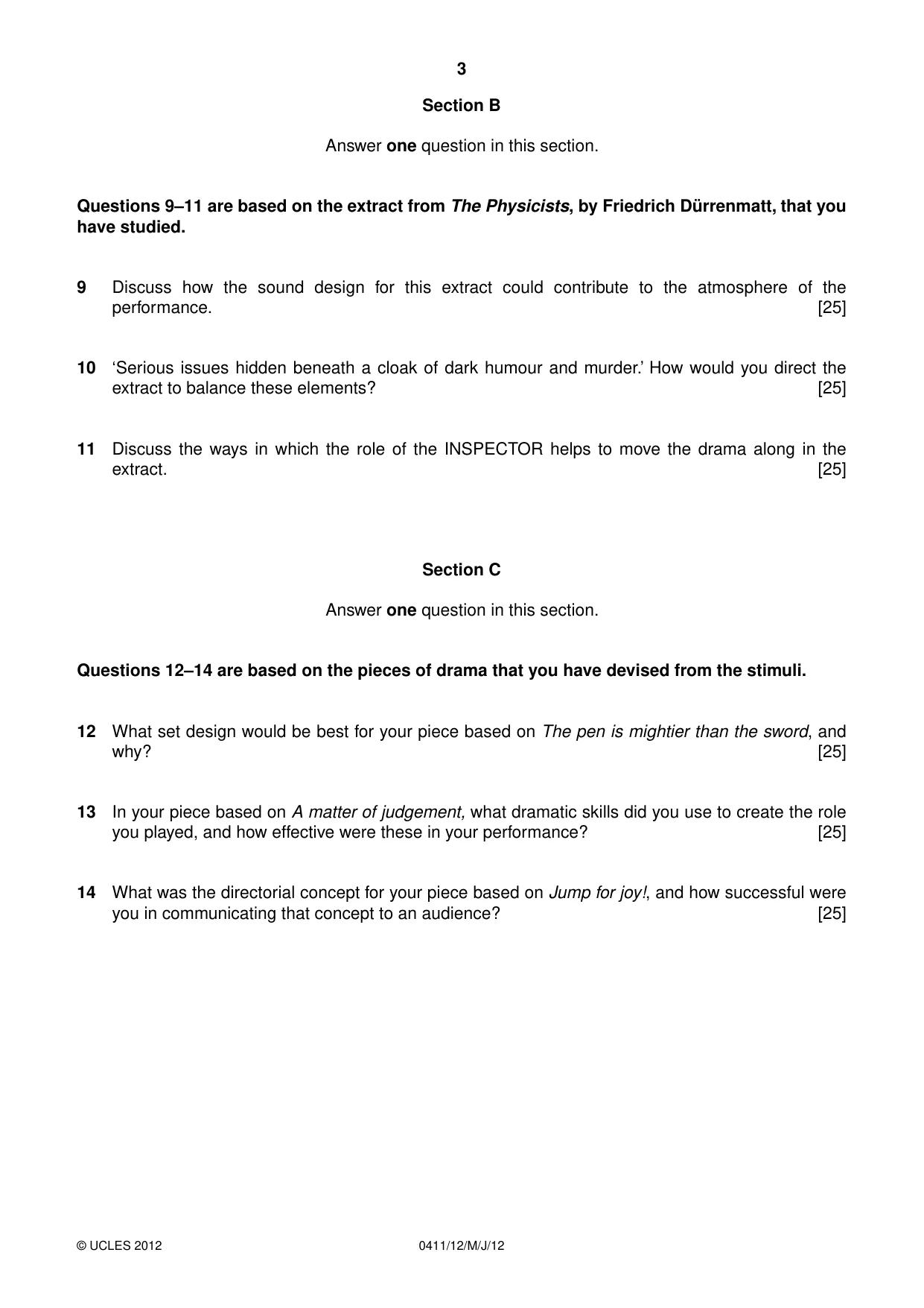 Cambridge IGCSE Drama 0411 2012 May/June Paper 1 · Variant 2 question paper, page 3 of 4