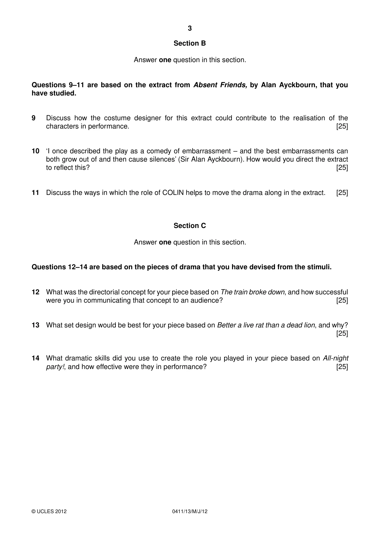 Cambridge IGCSE Drama 0411 2012 May/June Paper 1 · Variant 3 question paper, page 3 of 4