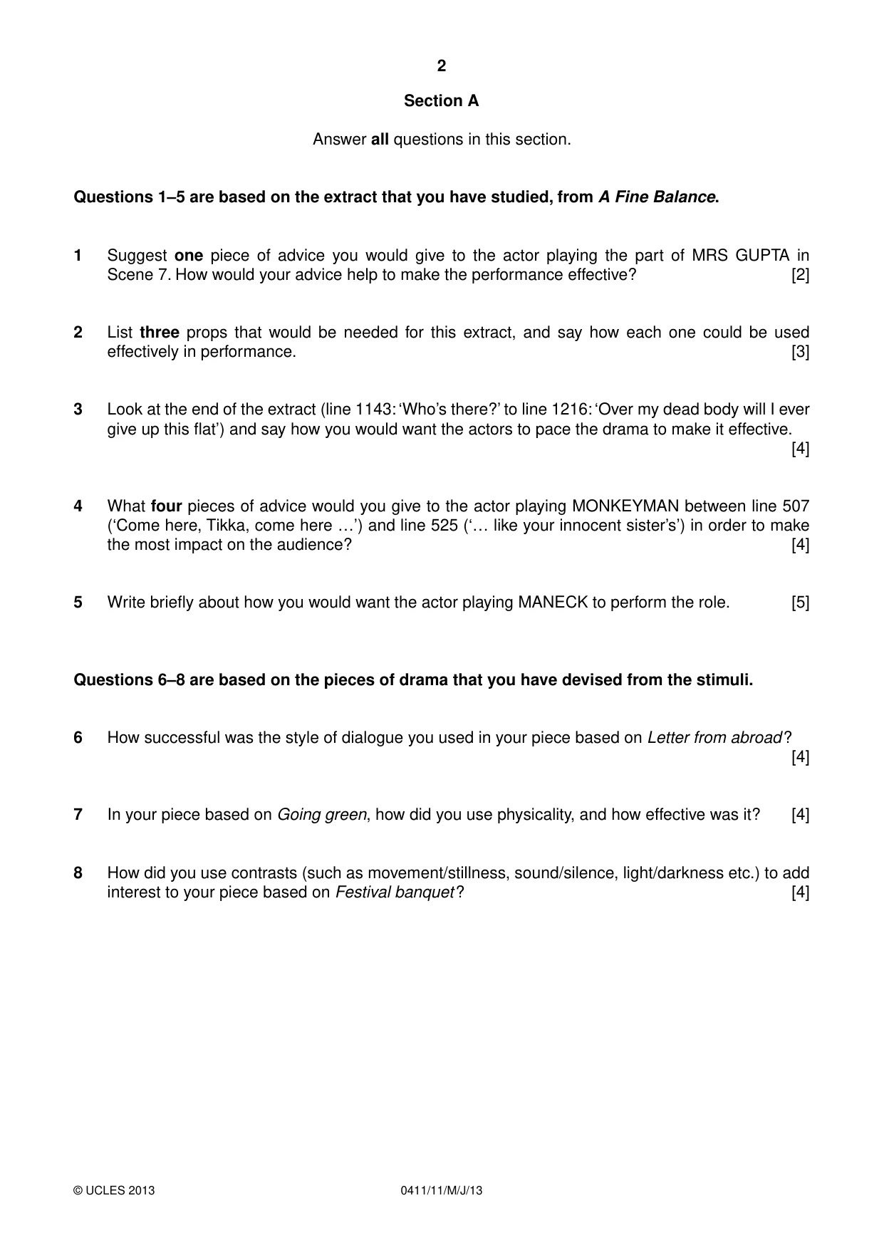 Cambridge IGCSE Drama 0411 2013 May/June Paper 1 · Variant 1 question paper, page 2 of 4