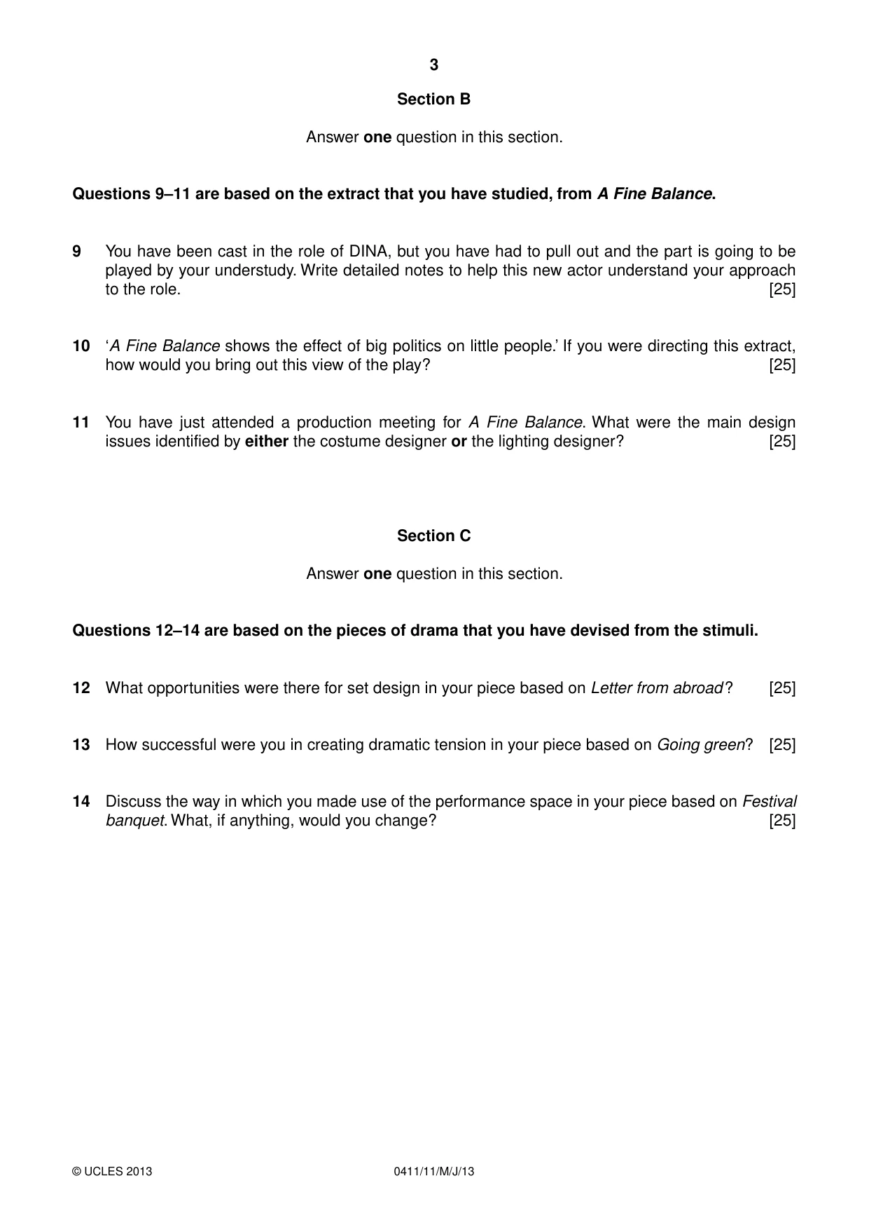 Cambridge IGCSE Drama 0411 2013 May/June Paper 1 · Variant 1 question paper, page 3 of 4