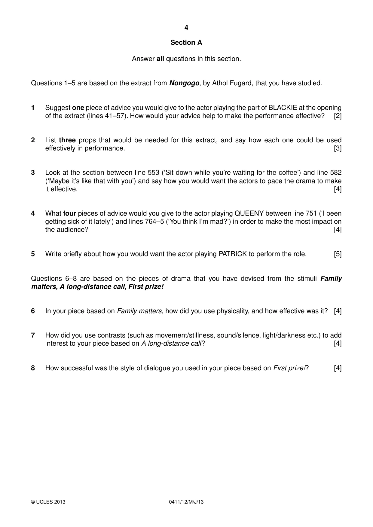 Cambridge IGCSE Drama 0411 2013 May/June Paper 1 · Variant 2 question paper, page 4 of 8