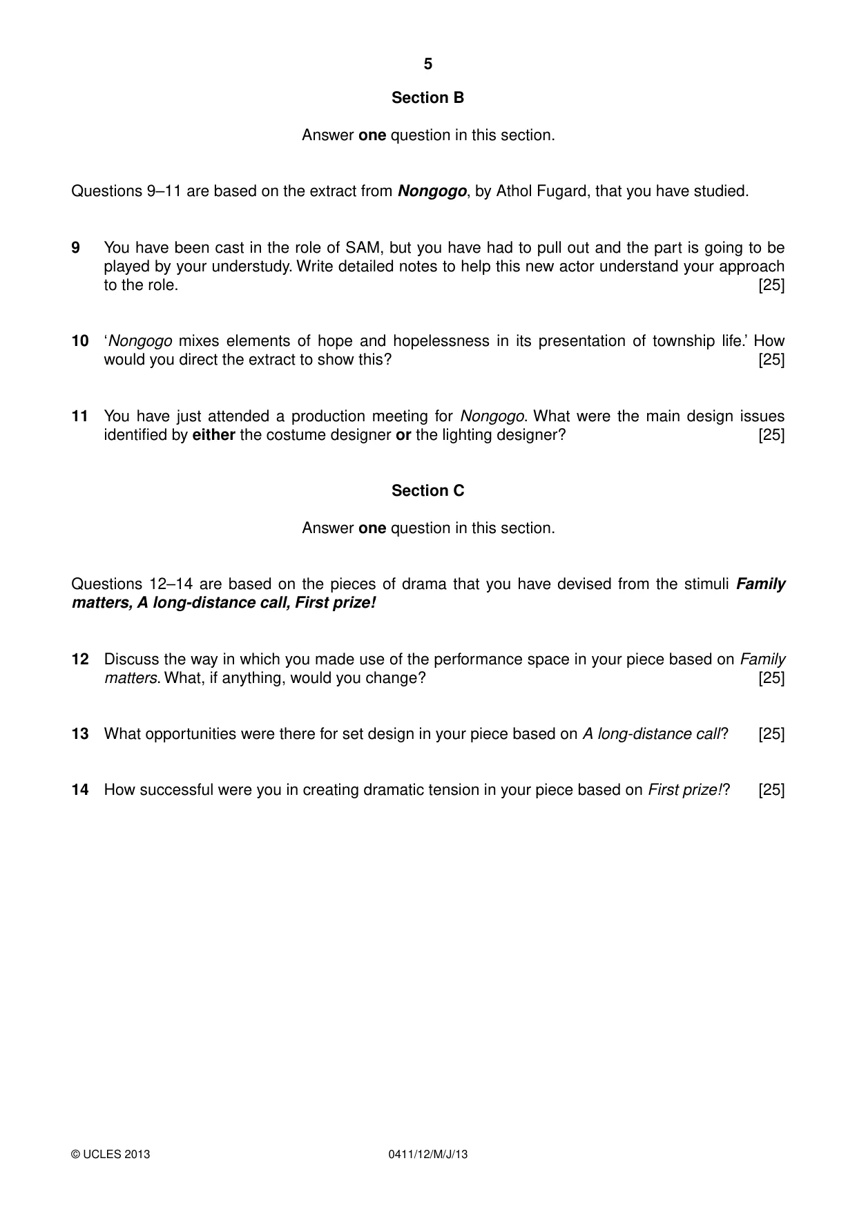 Cambridge IGCSE Drama 0411 2013 May/June Paper 1 · Variant 2 question paper, page 5 of 8
