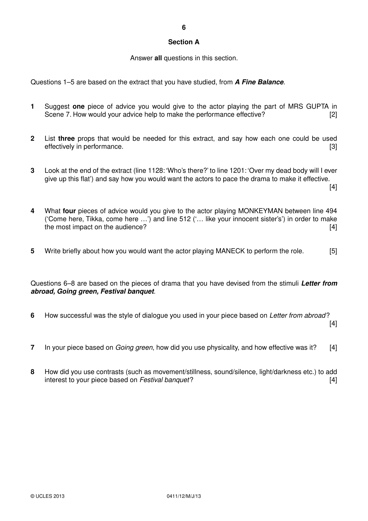 Cambridge IGCSE Drama 0411 2013 May/June Paper 1 · Variant 2 question paper, page 6 of 8