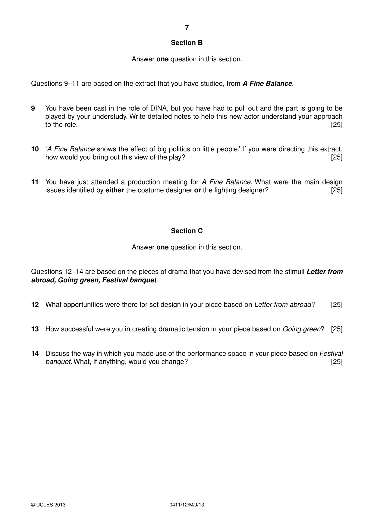 Cambridge IGCSE Drama 0411 2013 May/June Paper 1 · Variant 2 question paper, page 7 of 8