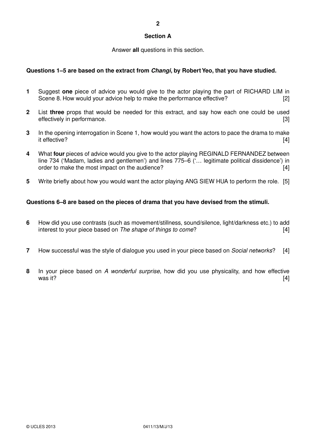 Cambridge IGCSE Drama 0411 2013 May/June Paper 1 · Variant 3 question paper, page 2 of 4