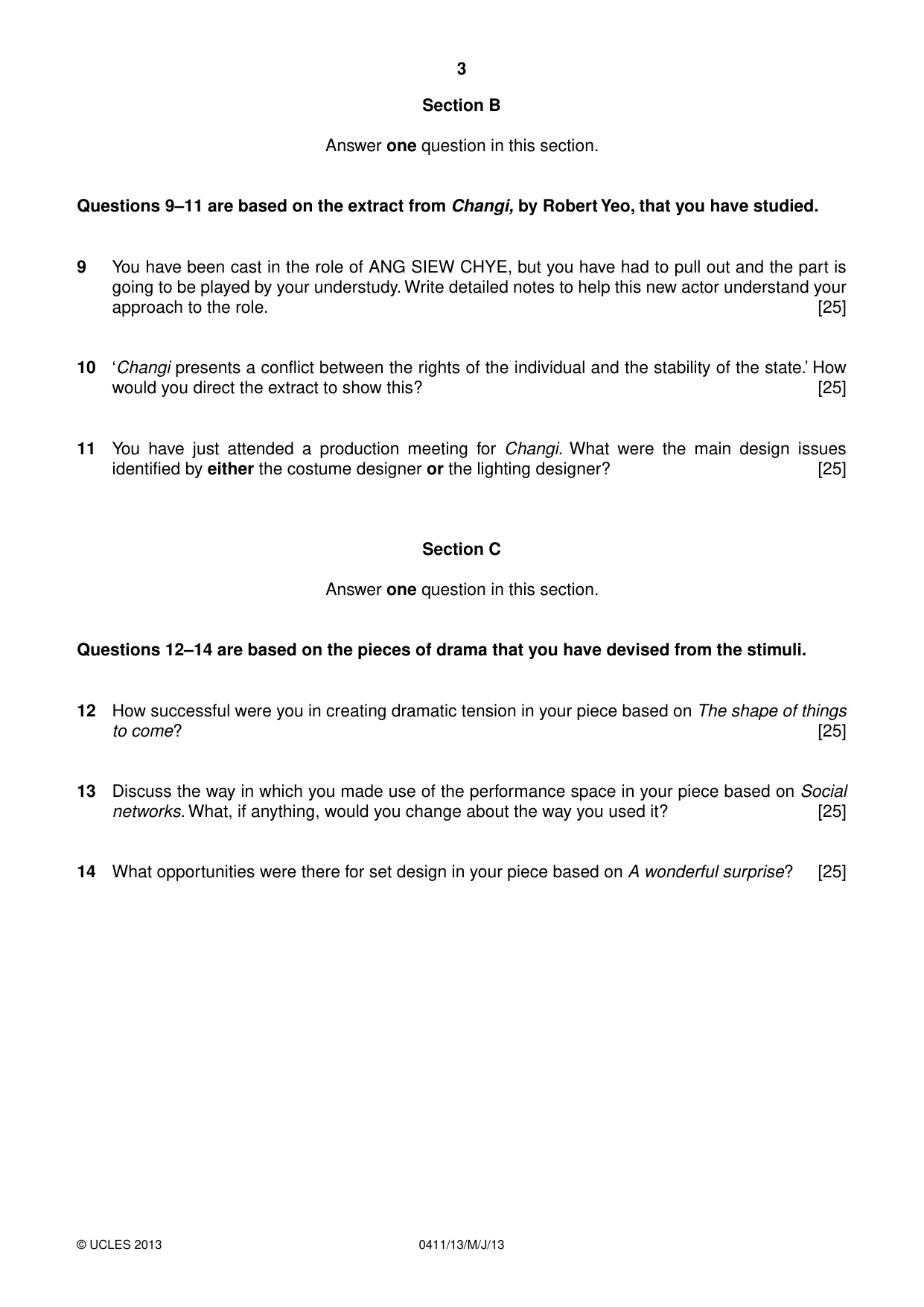 Cambridge IGCSE Drama 0411 2013 May/June Paper 1 · Variant 3 question paper, page 3 of 4