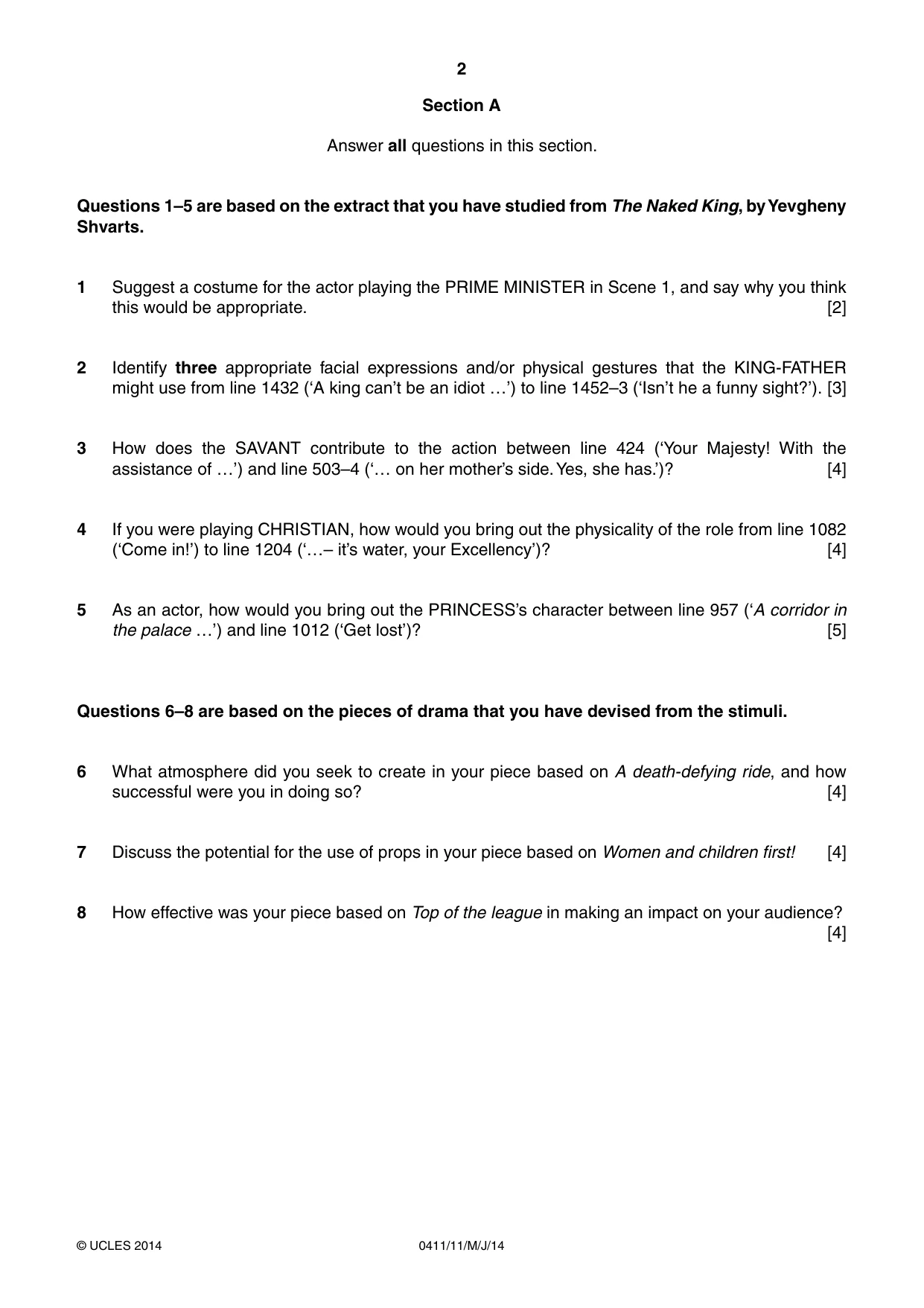 Cambridge IGCSE Drama 0411 2014 May/June Paper 1 · Variant 1 question paper, page 2 of 4