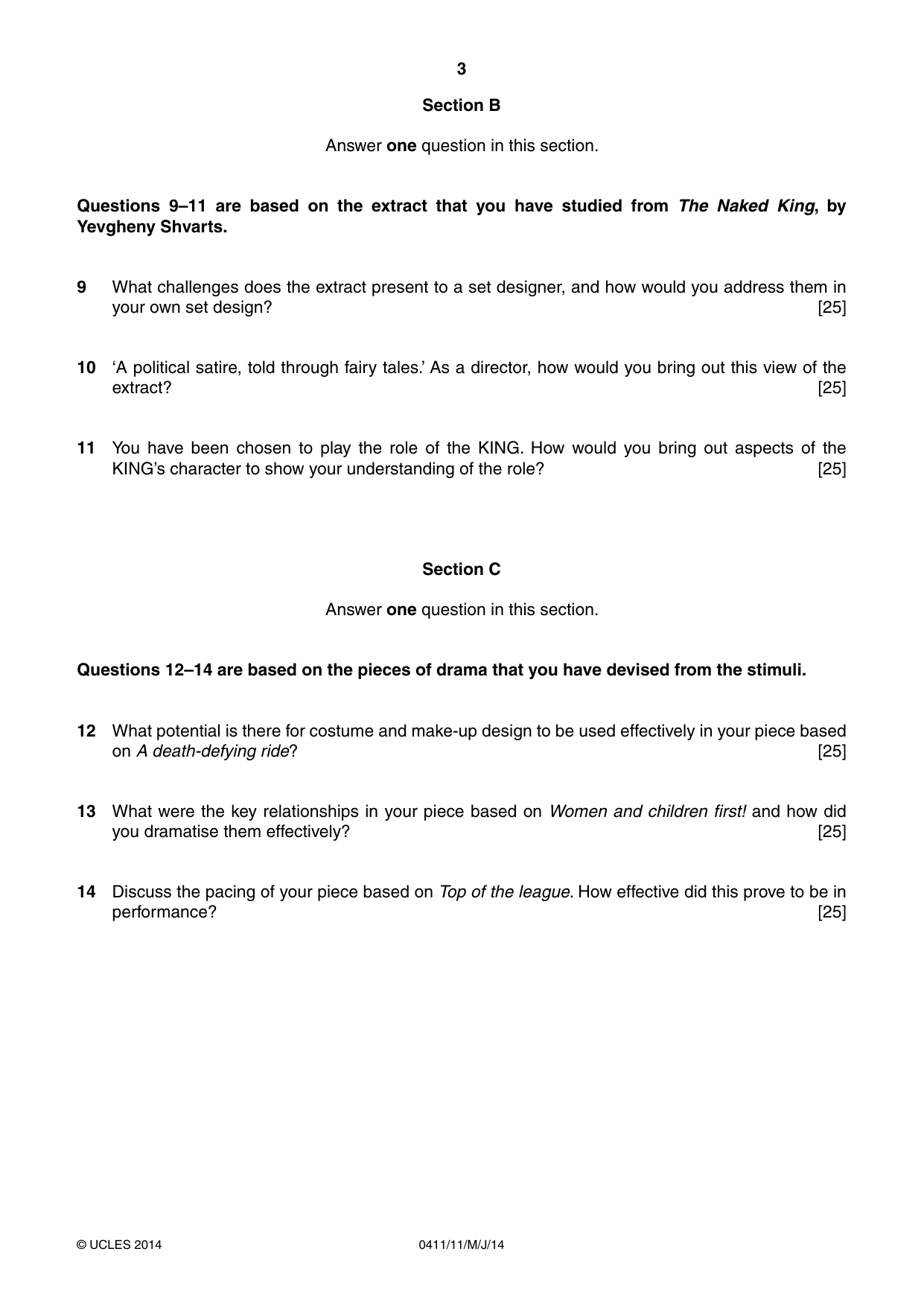 Cambridge IGCSE Drama 0411 2014 May/June Paper 1 · Variant 1 question paper, page 3 of 4
