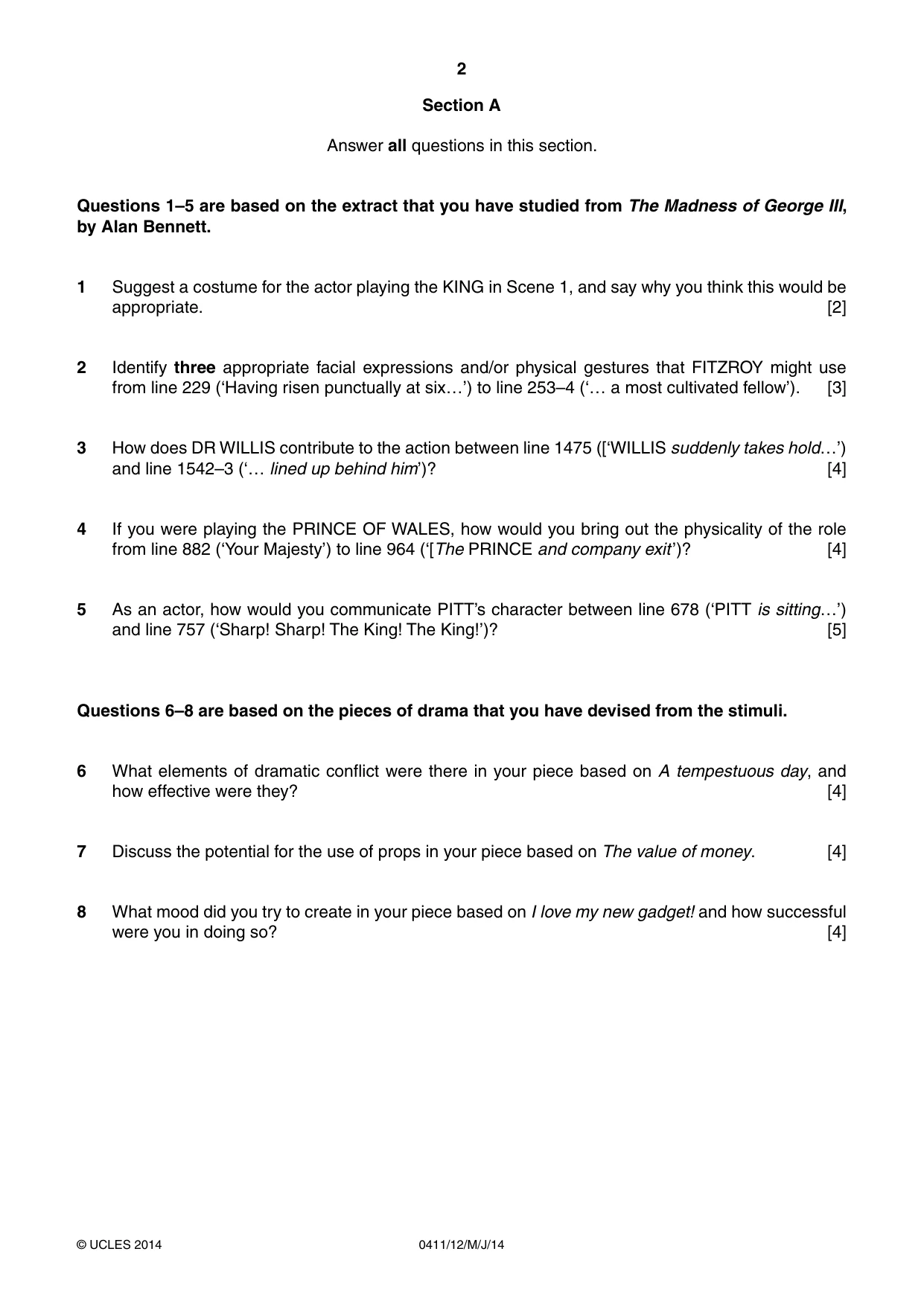 Cambridge IGCSE Drama 0411 2014 May/June Paper 1 · Variant 2 question paper, page 2 of 4