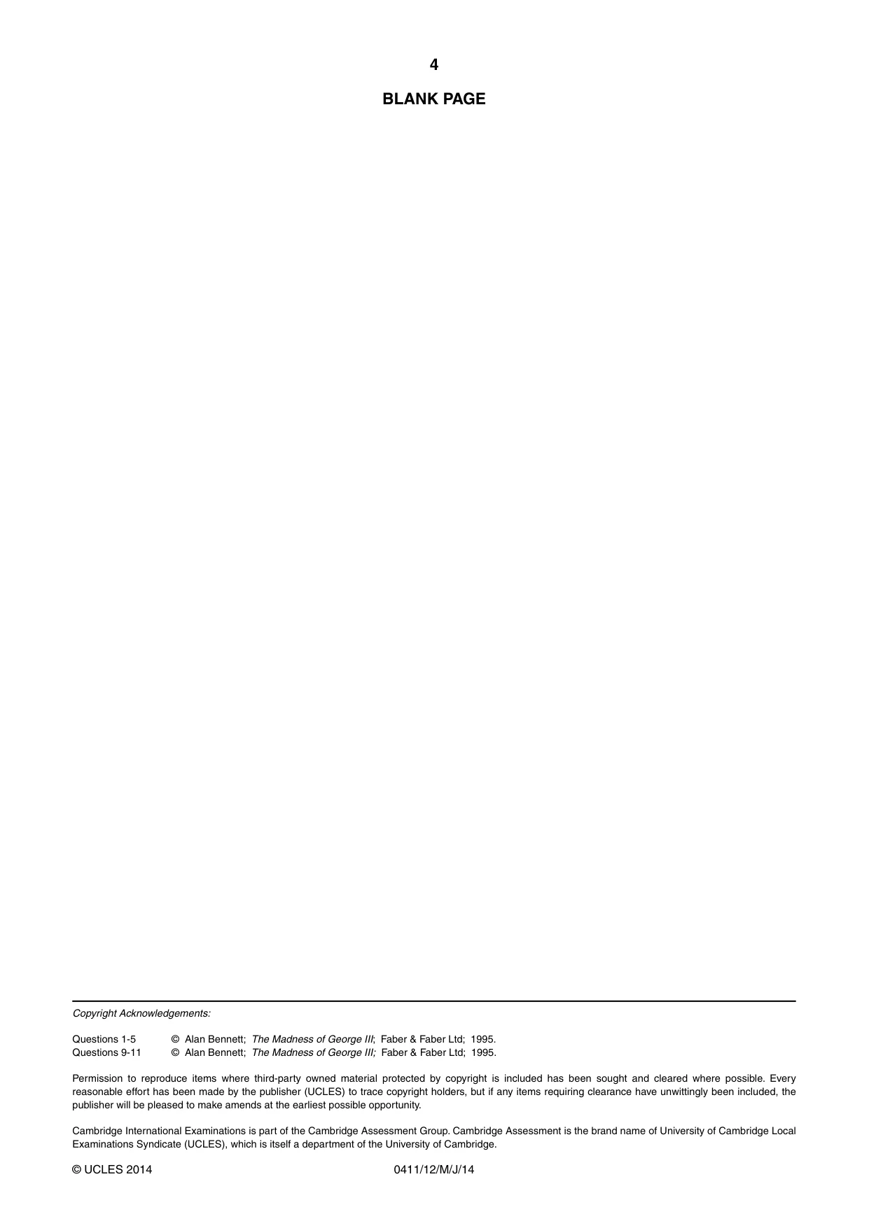 Cambridge IGCSE Drama 0411 2014 May/June Paper 1 · Variant 2 question paper, page 4 of 4