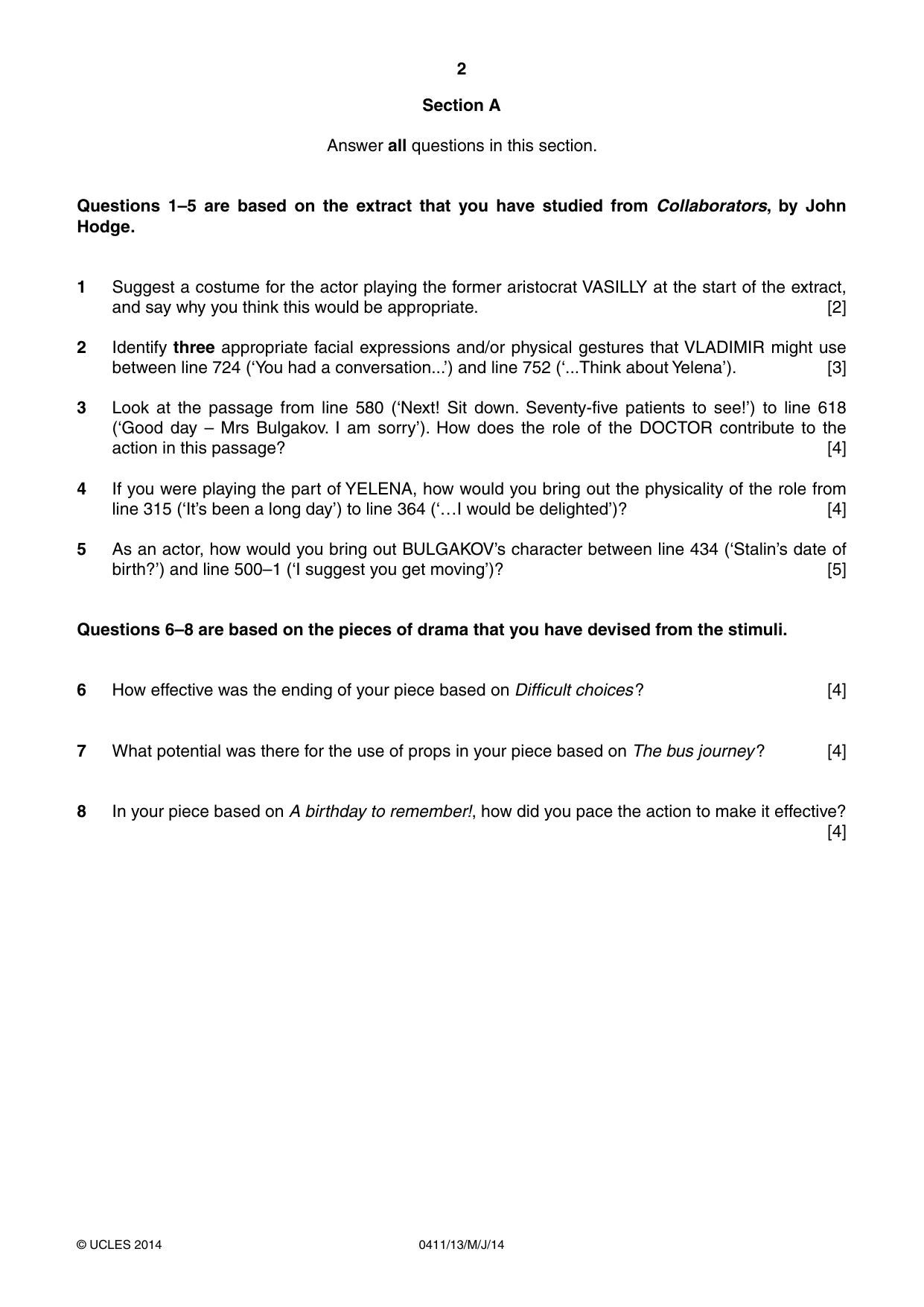 Cambridge IGCSE Drama 0411 2014 May/June Paper 1 · Variant 3 question paper, page 2 of 4