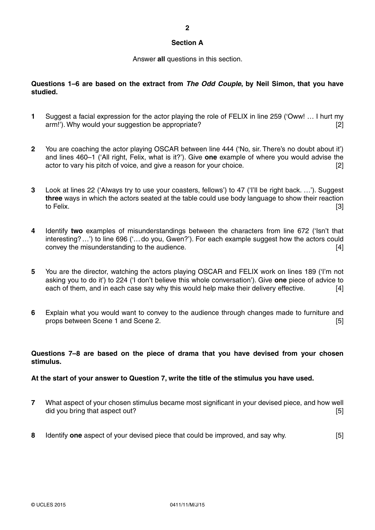 Cambridge IGCSE Drama 0411 2015 May/June Paper 1 · Variant 1 question paper, page 2 of 4