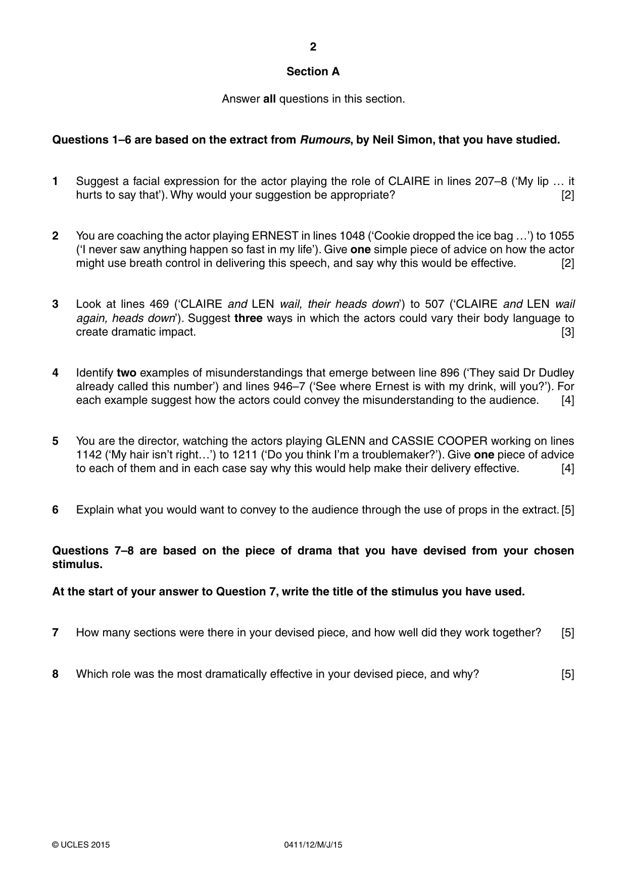 Cambridge IGCSE Drama 0411 2015 May/June Paper 1 · Variant 2 question paper, page 2 of 4