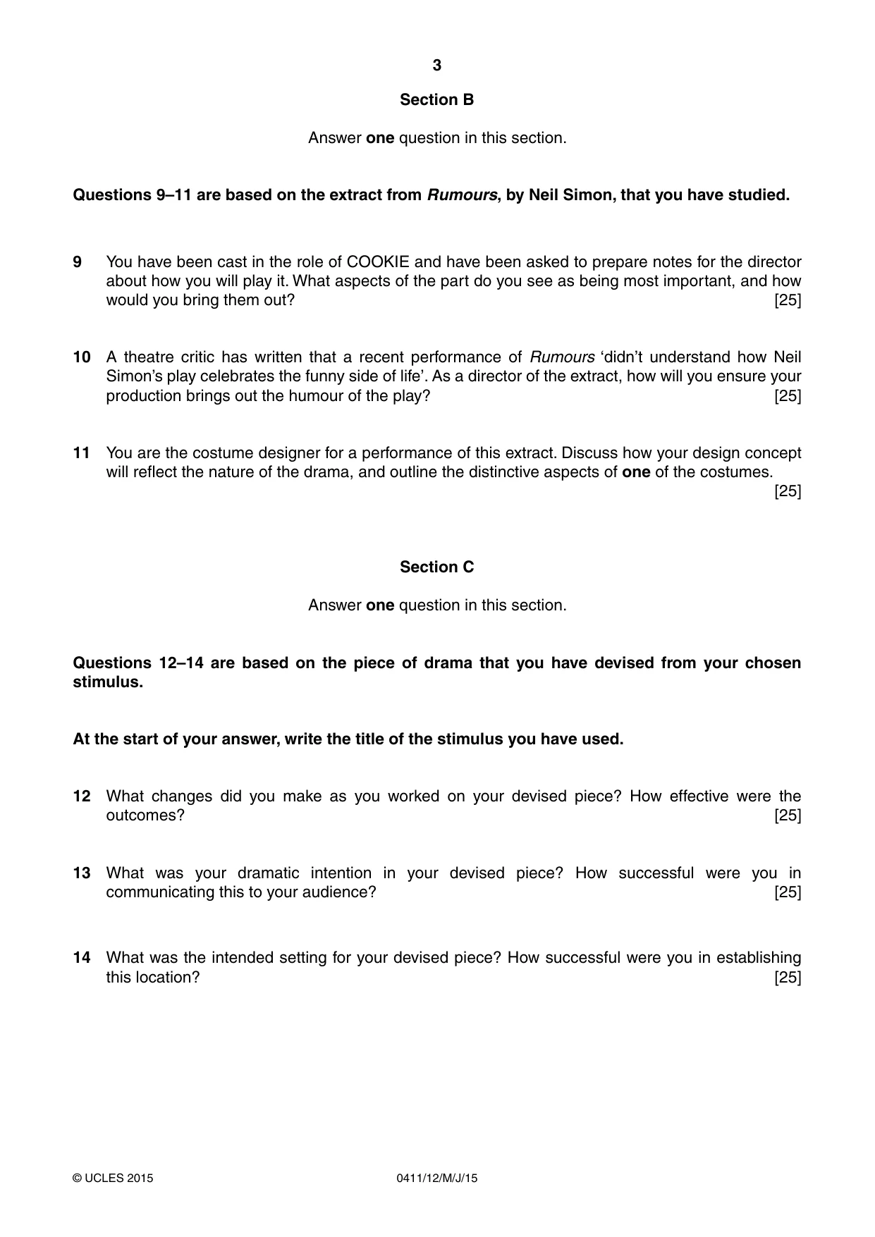 Cambridge IGCSE Drama 0411 2015 May/June Paper 1 · Variant 2 question paper, page 3 of 4