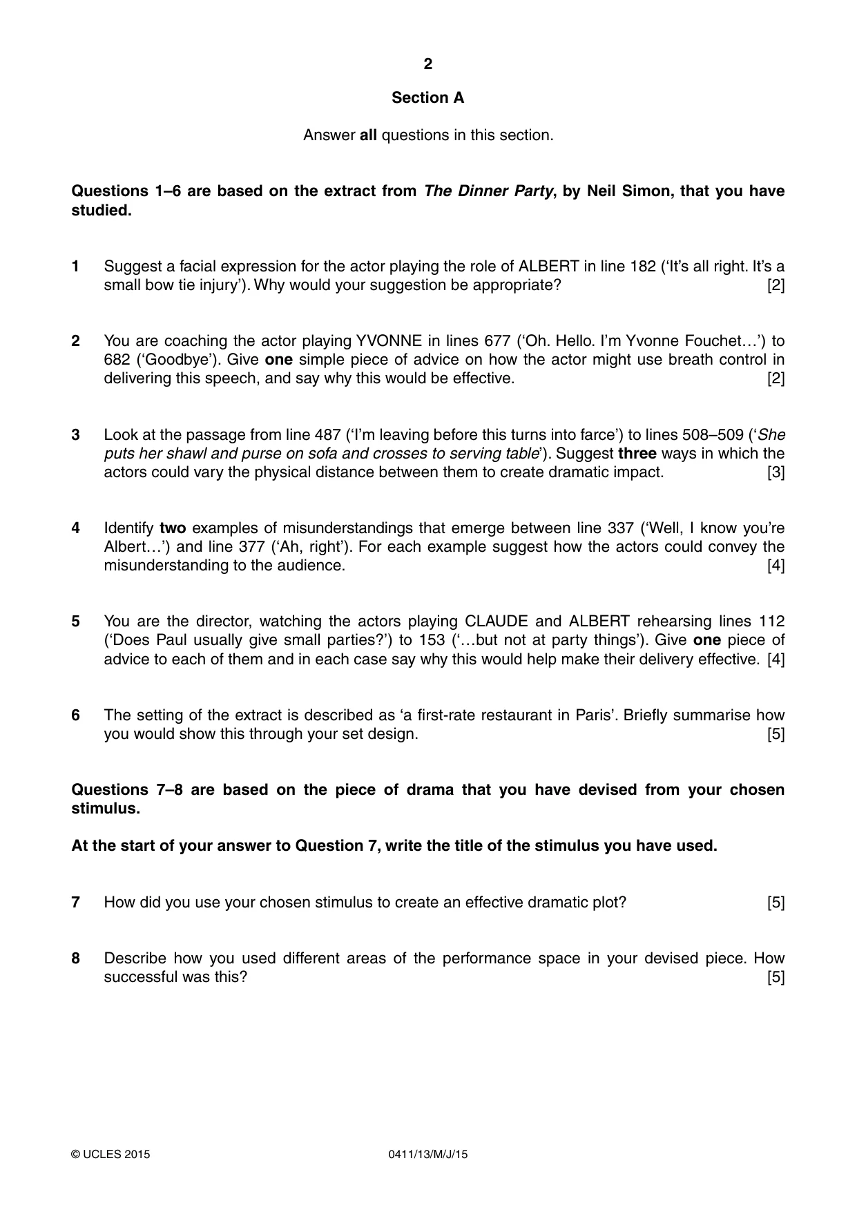 Cambridge IGCSE Drama 0411 2015 May/June Paper 1 · Variant 3 question paper, page 2 of 4