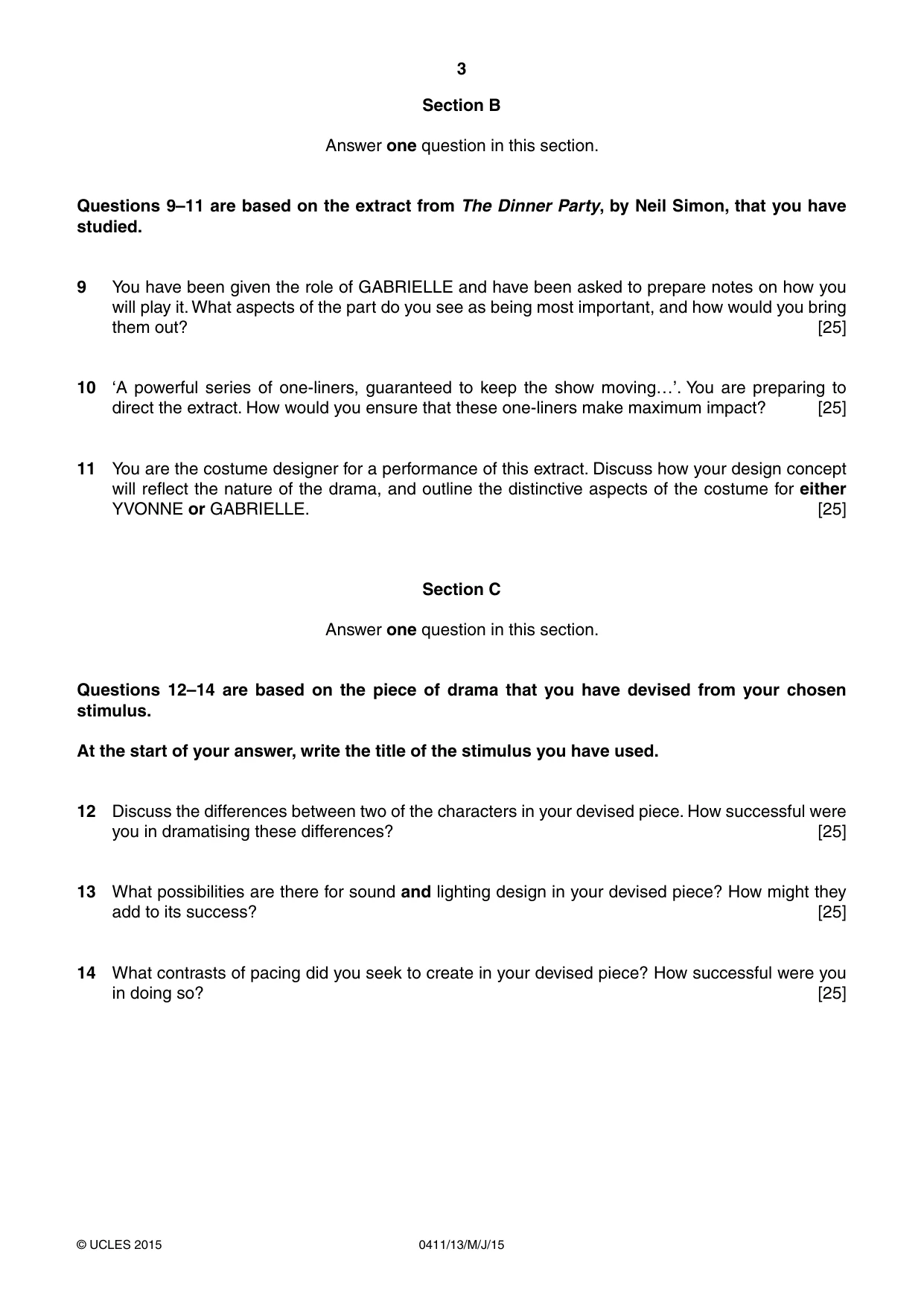 Cambridge IGCSE Drama 0411 2015 May/June Paper 1 · Variant 3 question paper, page 3 of 4
