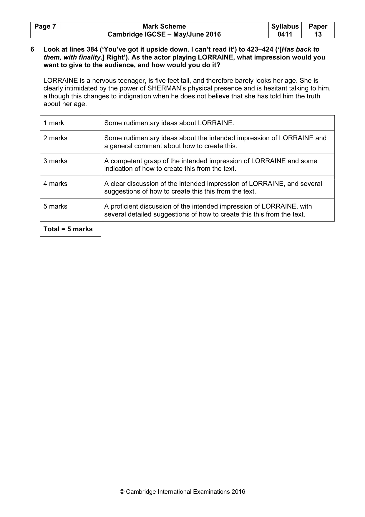 Mark scheme, page 7 of 18
