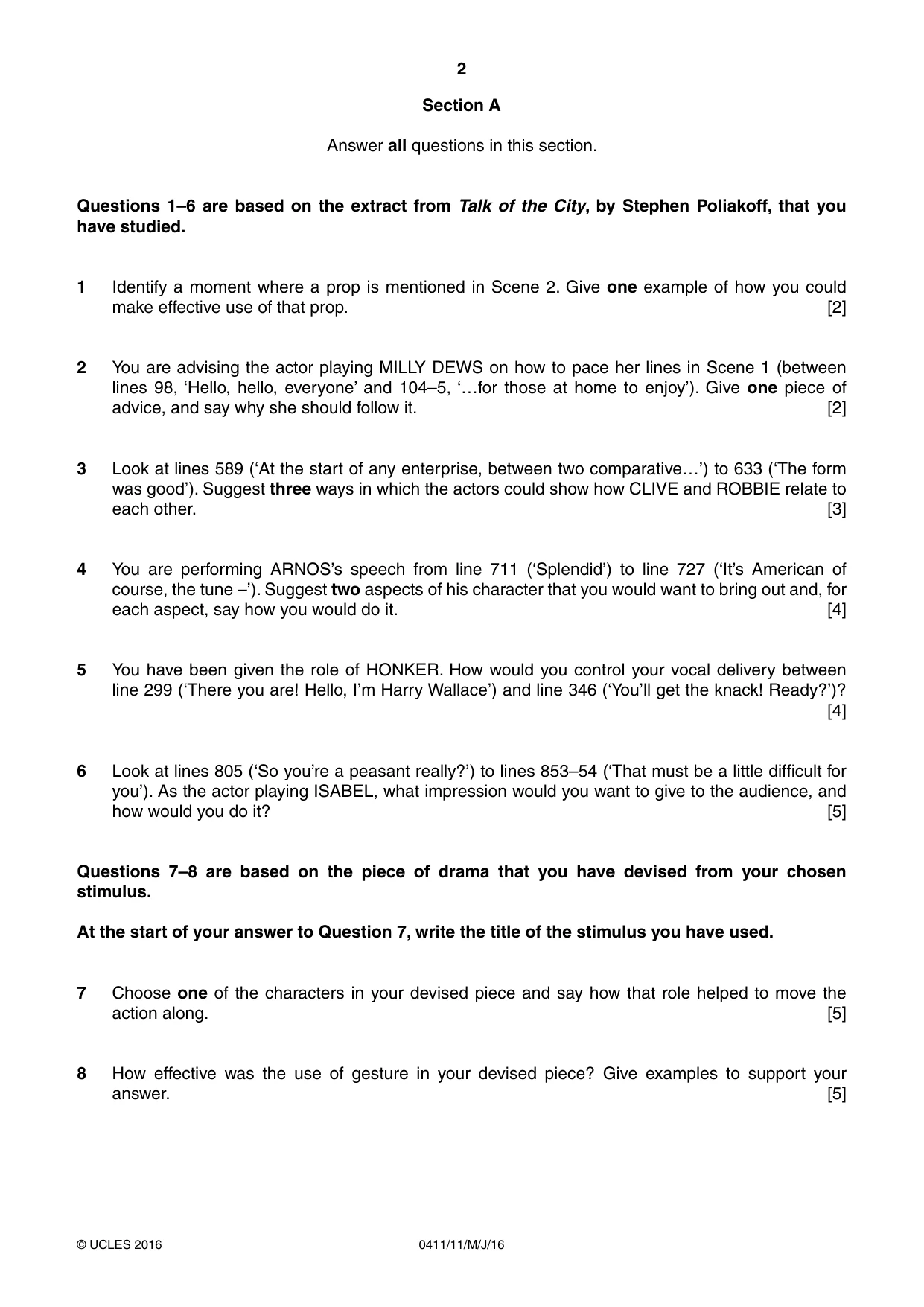 Cambridge IGCSE Drama 0411 2016 May/June Paper 1 · Variant 1 question paper, page 2 of 4