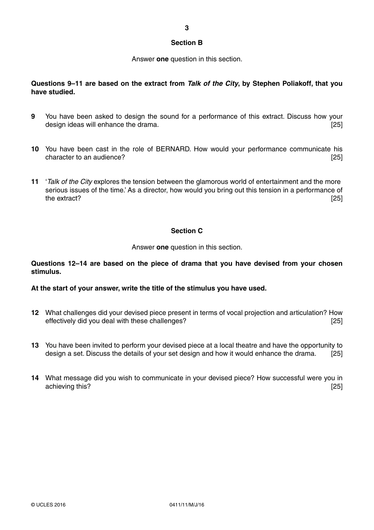 Cambridge IGCSE Drama 0411 2016 May/June Paper 1 · Variant 1 question paper, page 3 of 4
