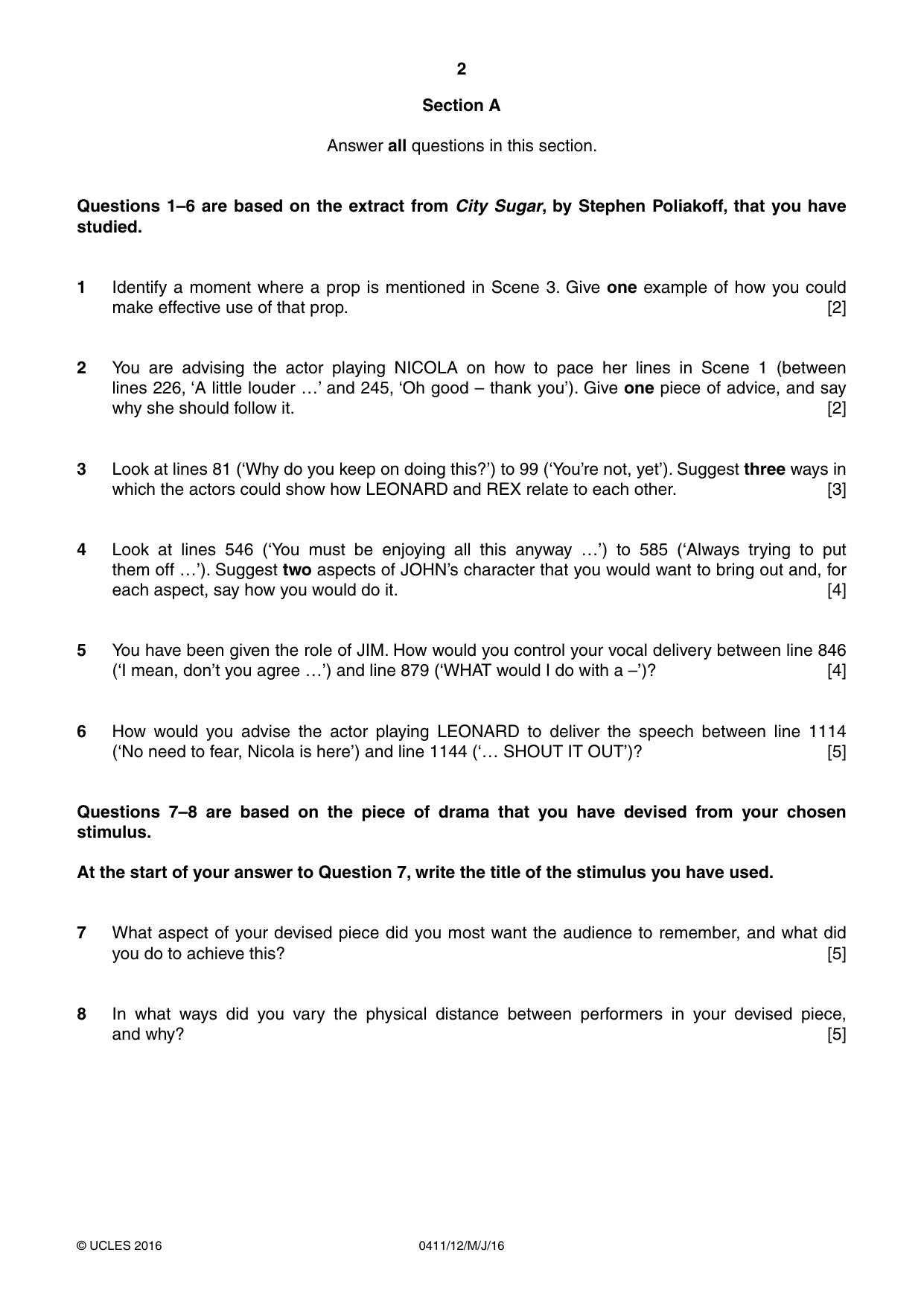 Cambridge IGCSE Drama 0411 2016 May/June Paper 1 · Variant 2 question paper, page 2 of 4