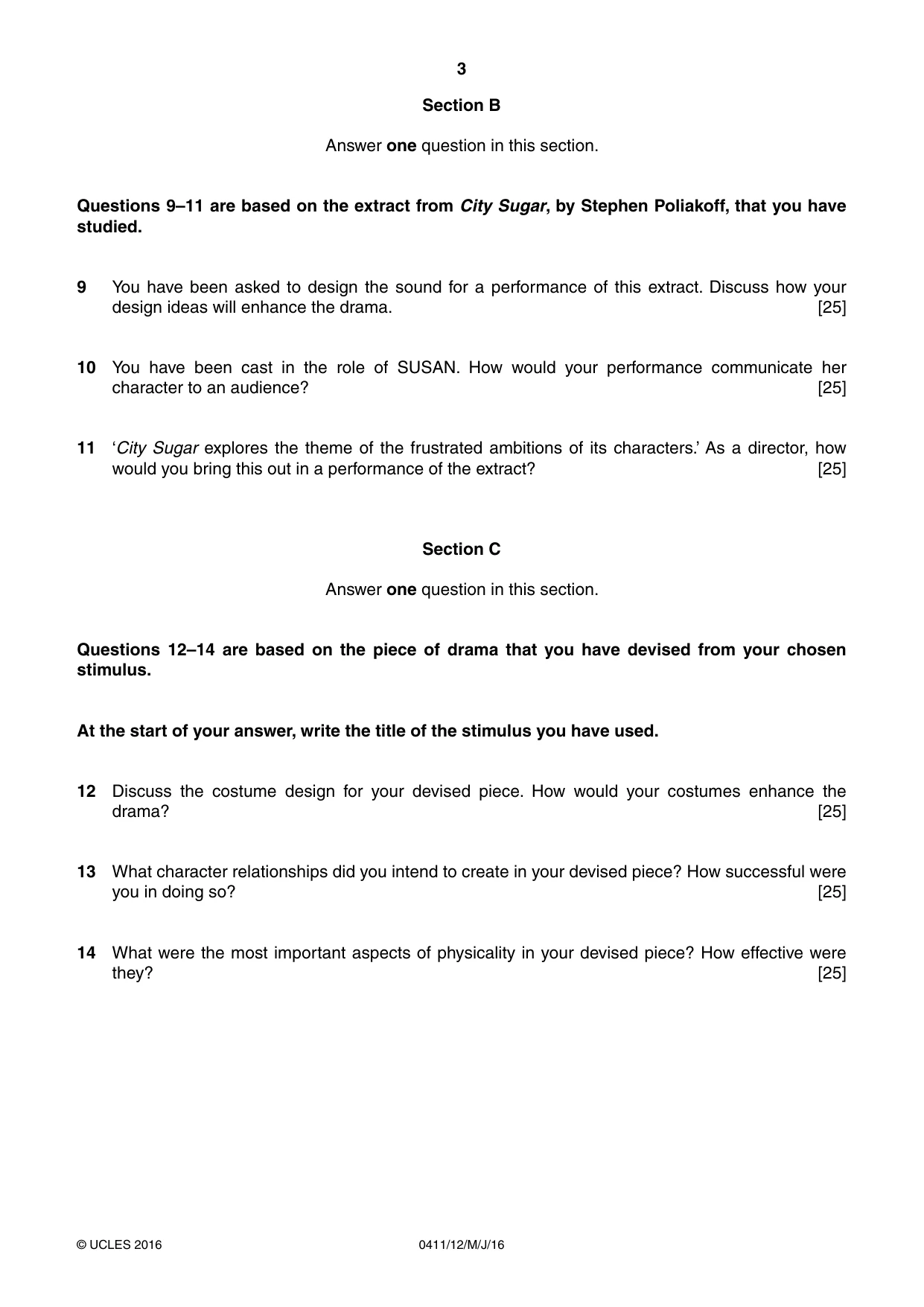 Cambridge IGCSE Drama 0411 2016 May/June Paper 1 · Variant 2 question paper, page 3 of 4