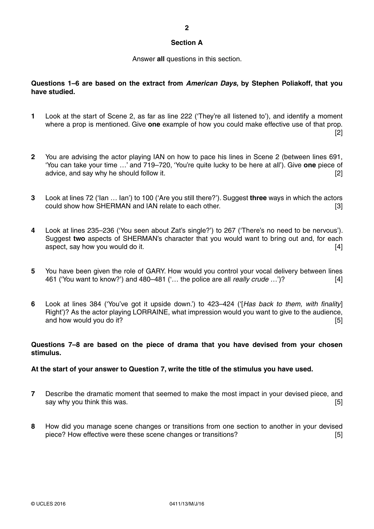 Cambridge IGCSE Drama 0411 2016 May/June Paper 1 · Variant 3 question paper, page 2 of 4